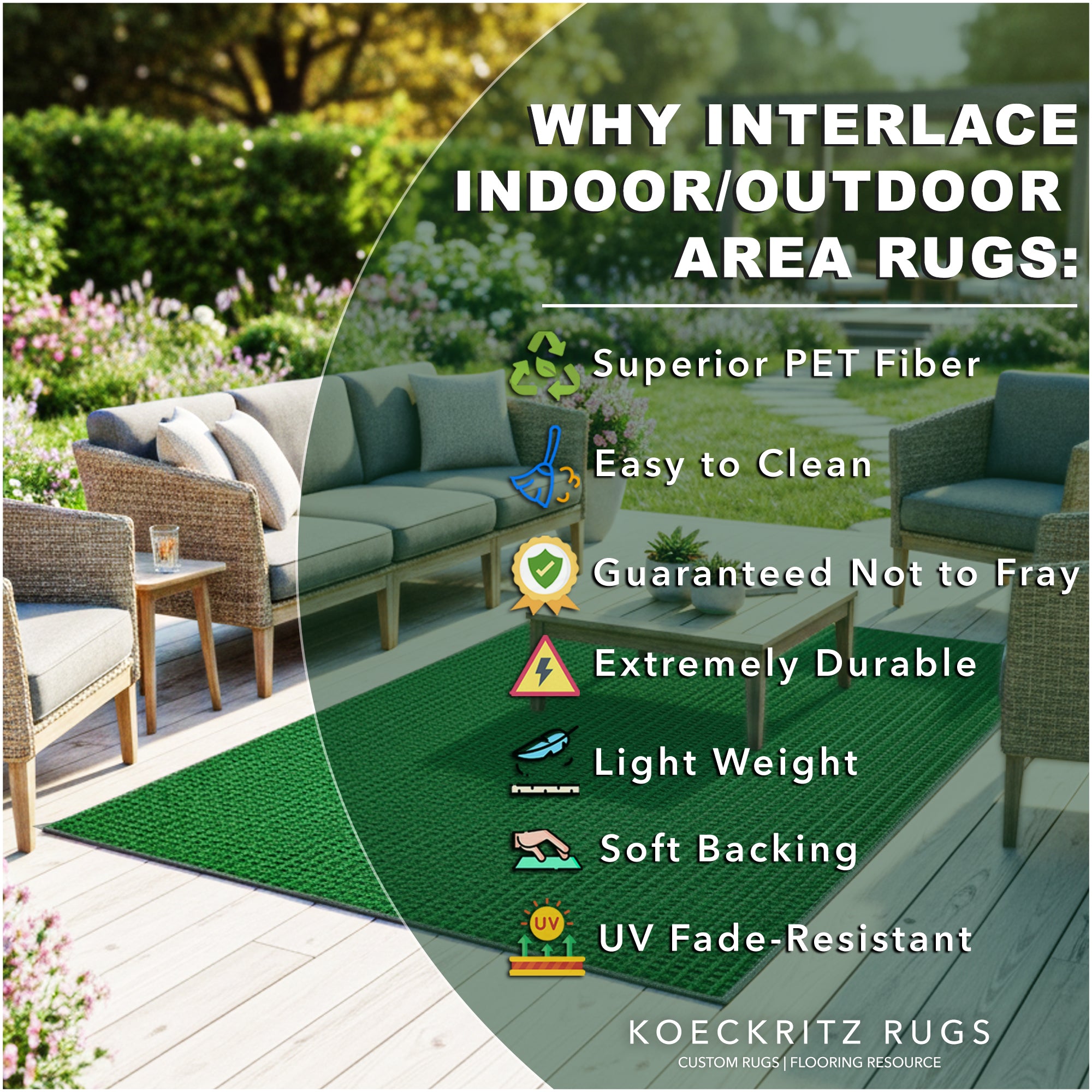 Interlace Waffle Pattern Indoor & Outdoor Rug – Eco-Friendly PET Fiber, Custom Sizes