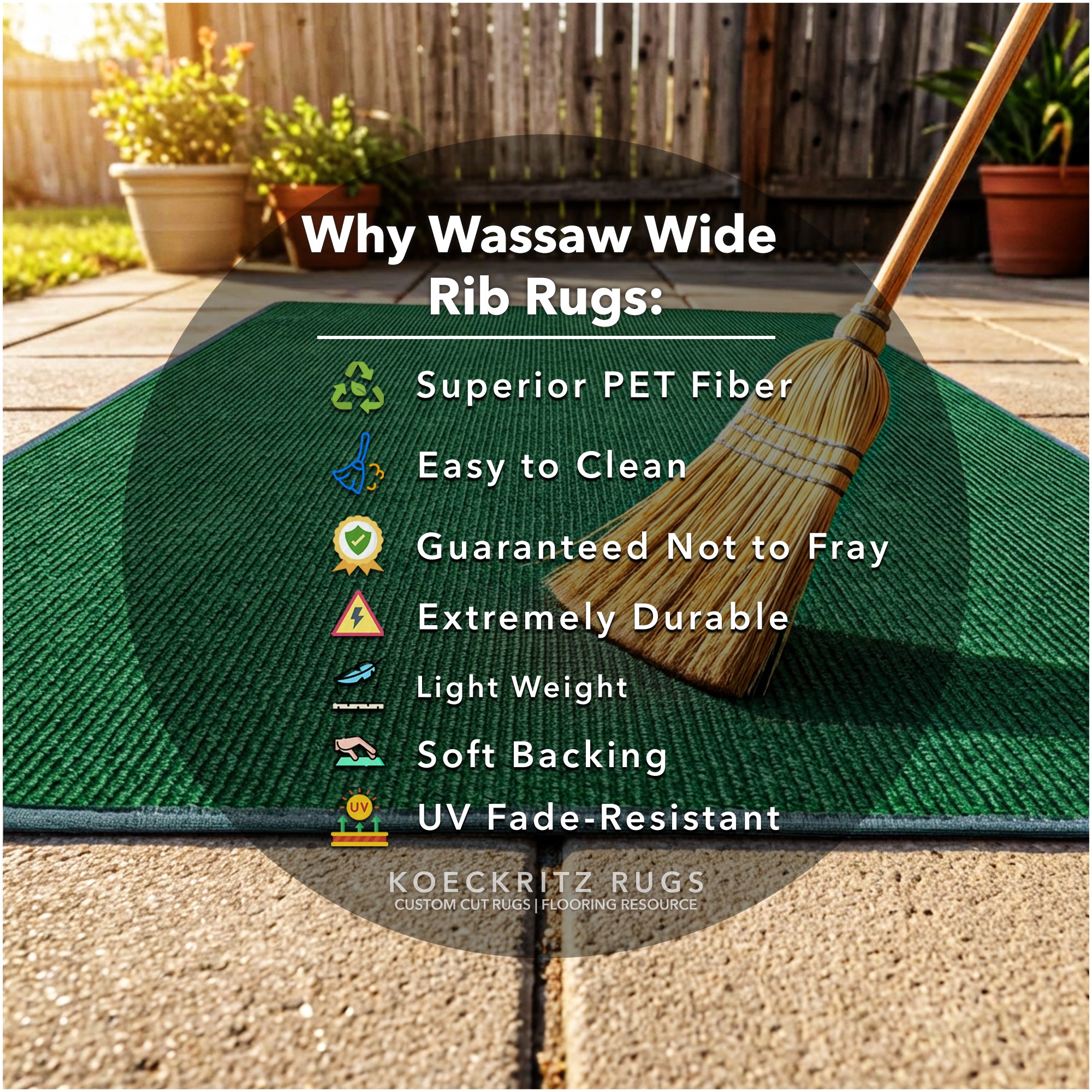 Wassaw Ribbed Indoor/Outdoor Area Rug – Lightweight PET Fiber, 6 Colors