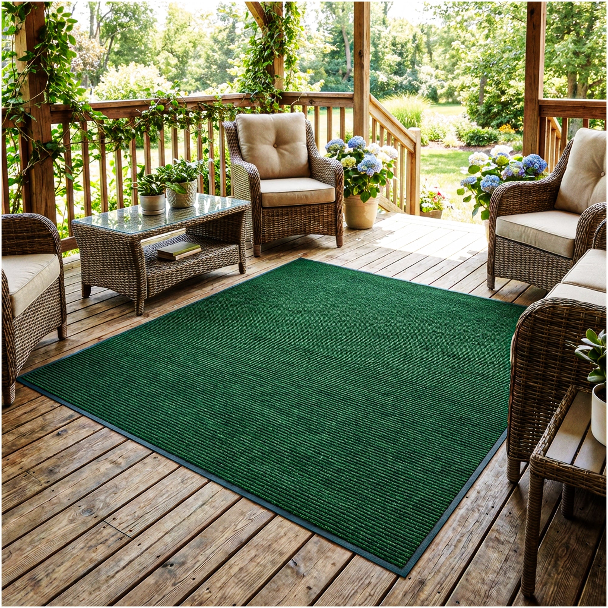 Wassaw Ribbed Indoor/Outdoor Area Rug – Lightweight PET Fiber, 6 Colors