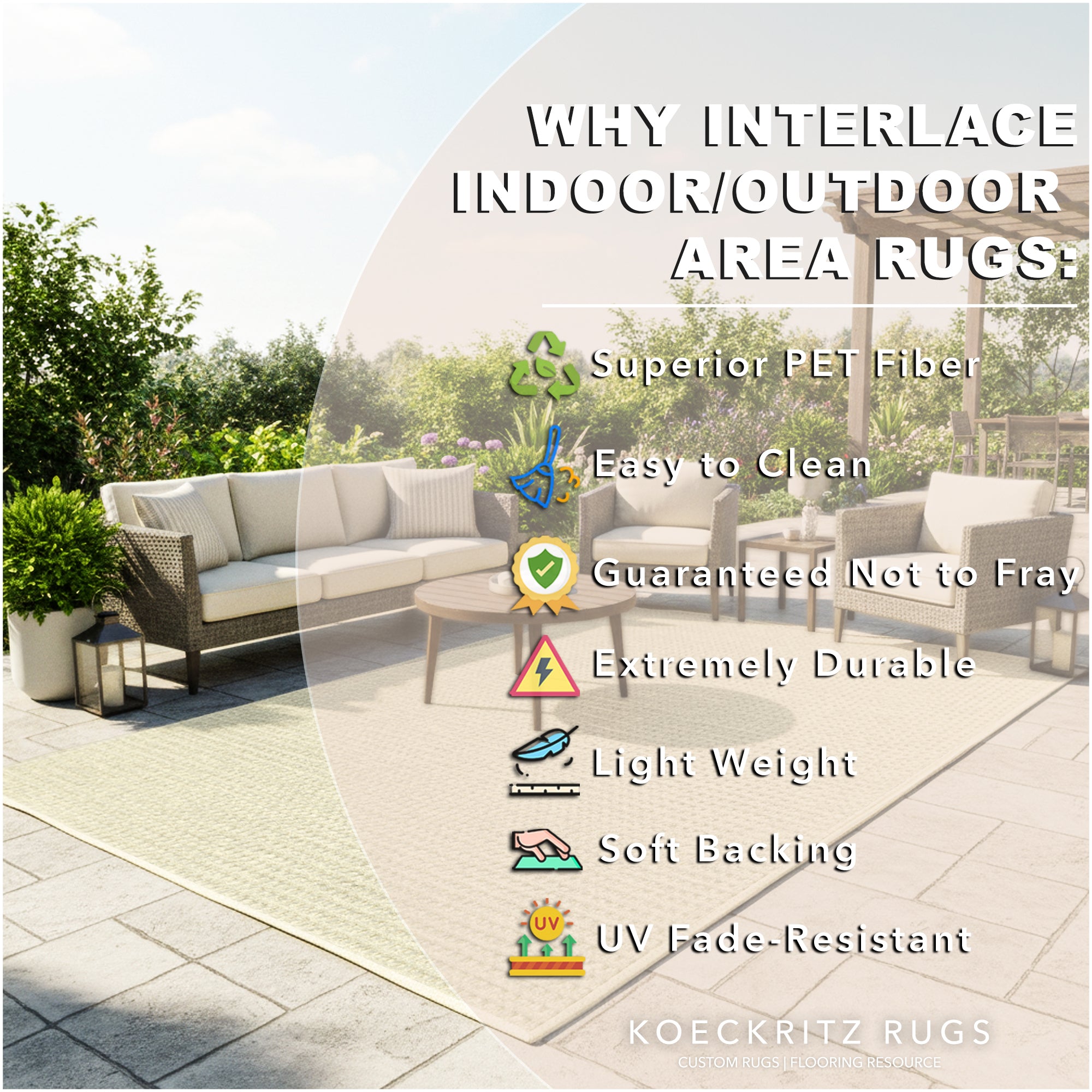 Interlace Waffle Pattern Indoor & Outdoor Rug – Eco-Friendly PET Fiber, Custom Sizes