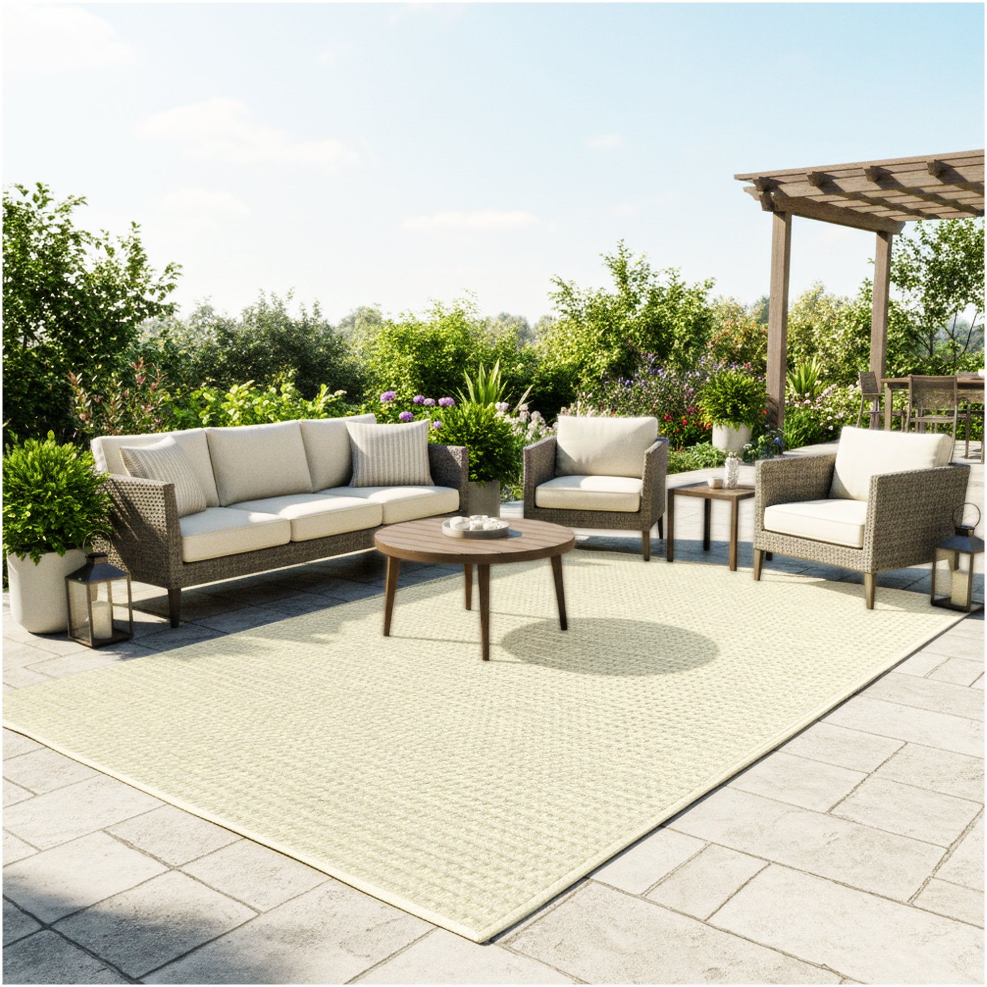 Interlace Waffle Pattern Indoor & Outdoor Rug – Eco-Friendly PET Fiber, Custom Sizes