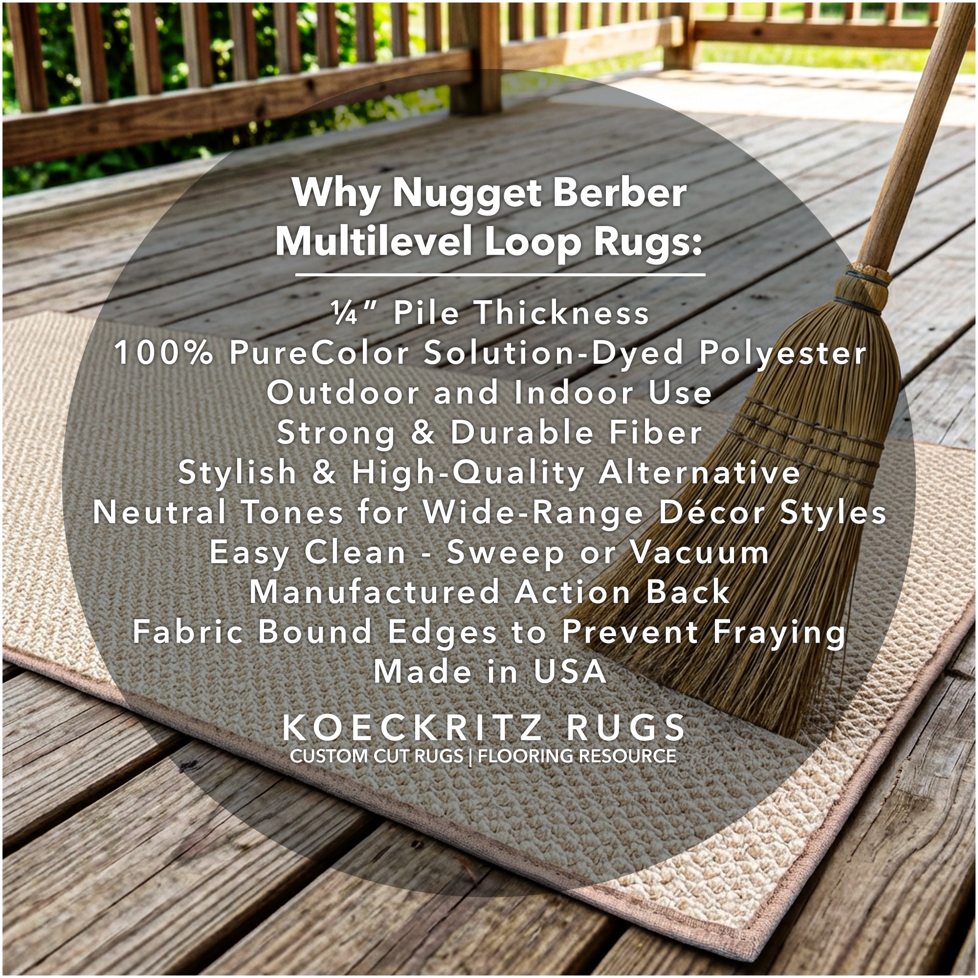Berber Indoor-Outdoor Area Rug & Runner – Neutral Tones, Custom Sizes