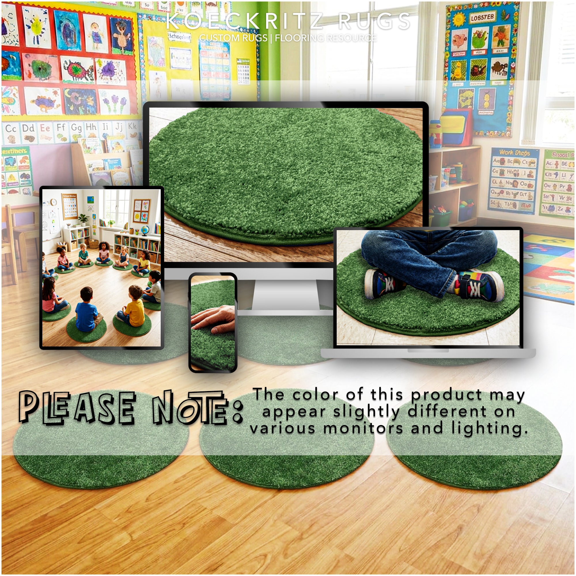 Children’s Classroom Carpet Circle Seats – Multiple Colors | 18” Round Soft Floor Cushions