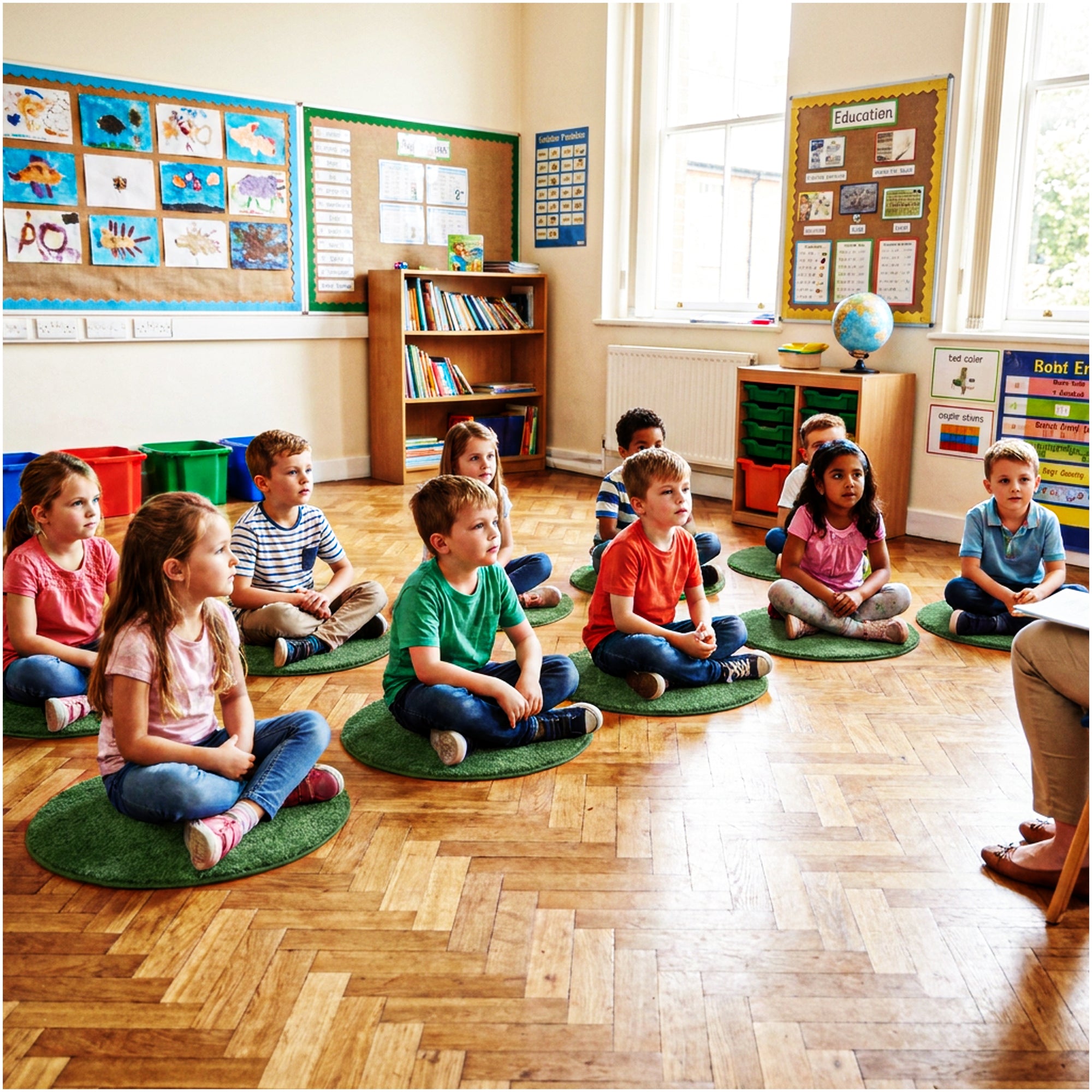 Children’s Classroom Carpet Circle Seats – Multiple Colors | 18” Round Soft Floor Cushions