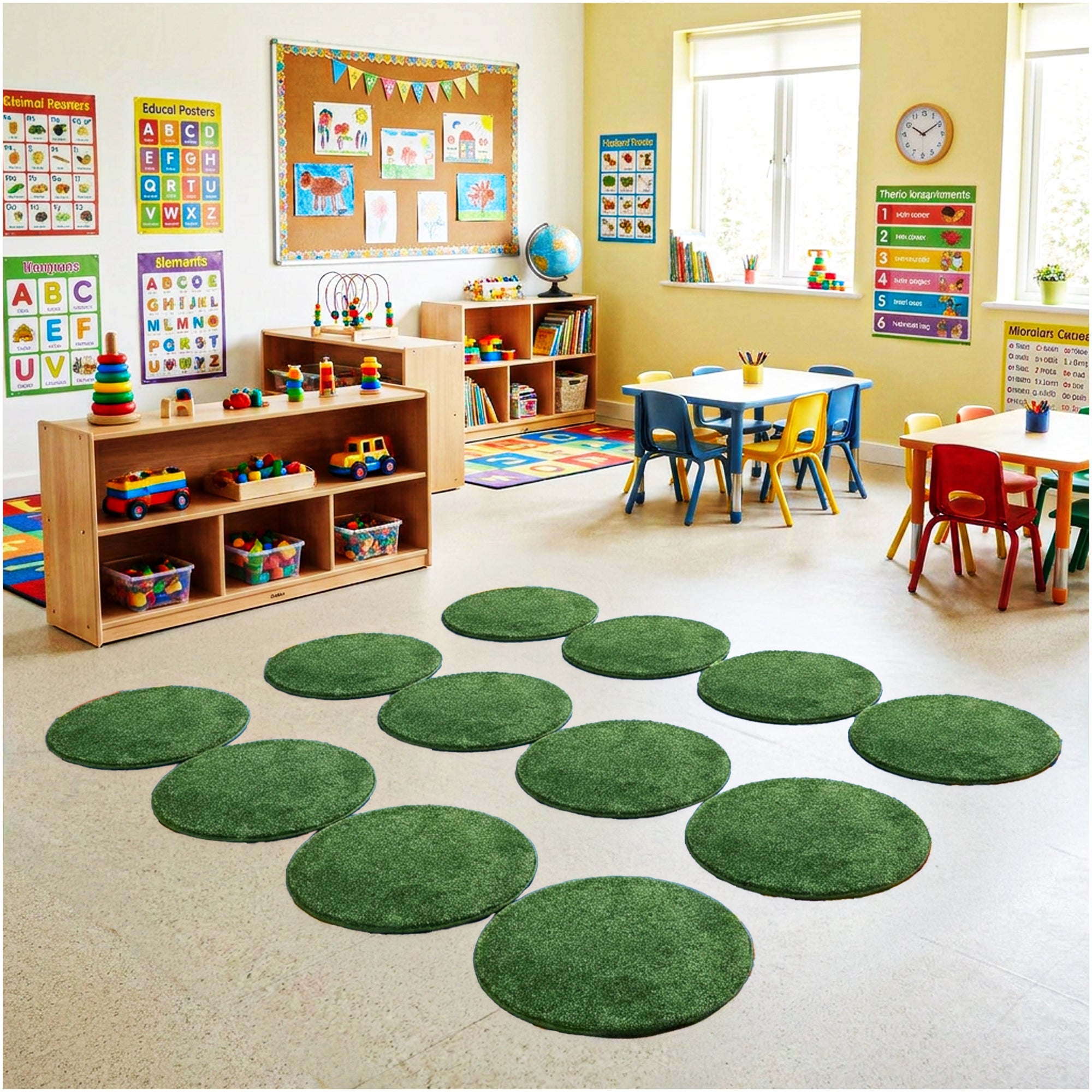 Children’s Classroom Carpet Circle Seats – Multiple Colors | 18” Round Soft Floor Cushions