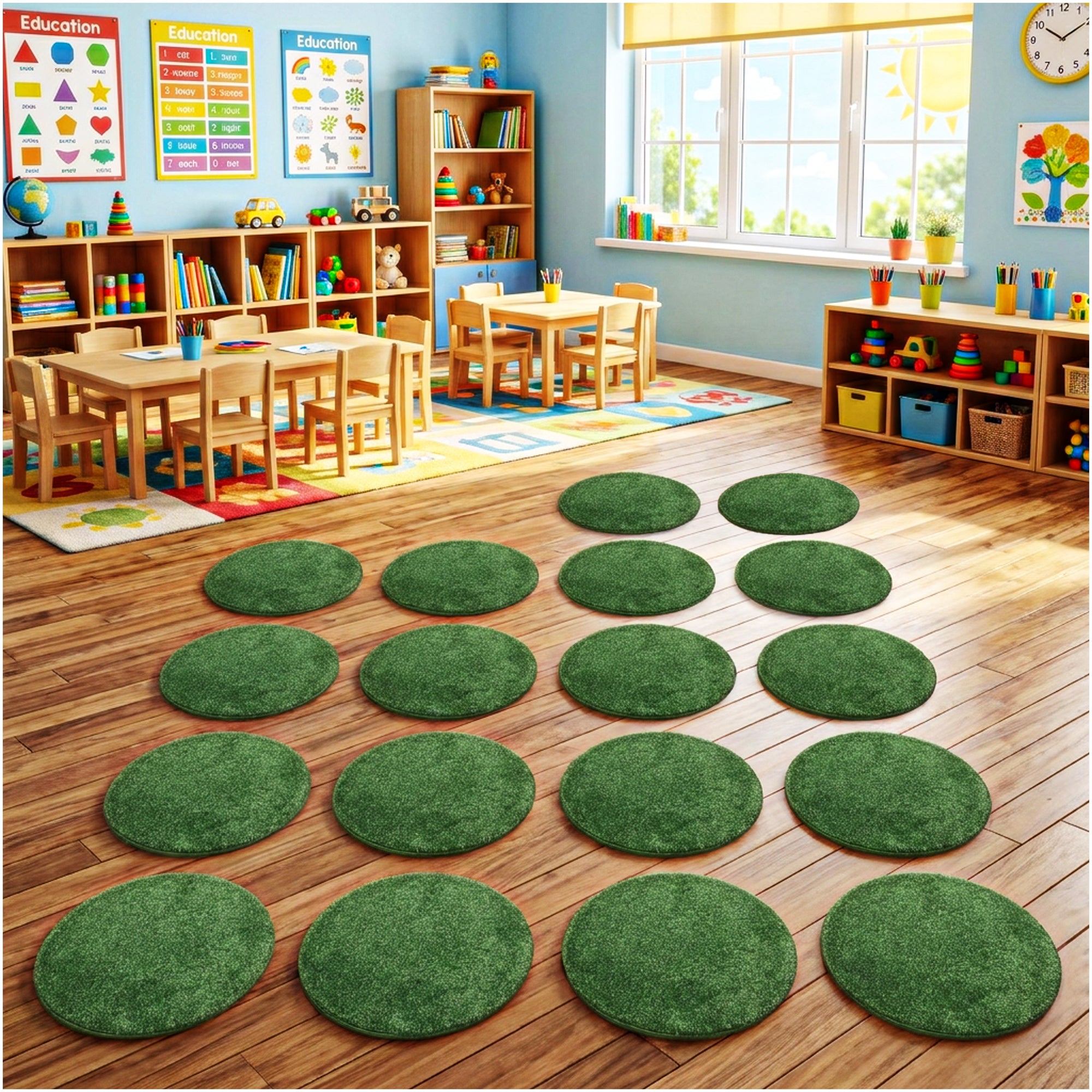 Children’s Classroom Carpet Circle Seats – Multiple Colors | 18” Round Soft Floor Cushions
