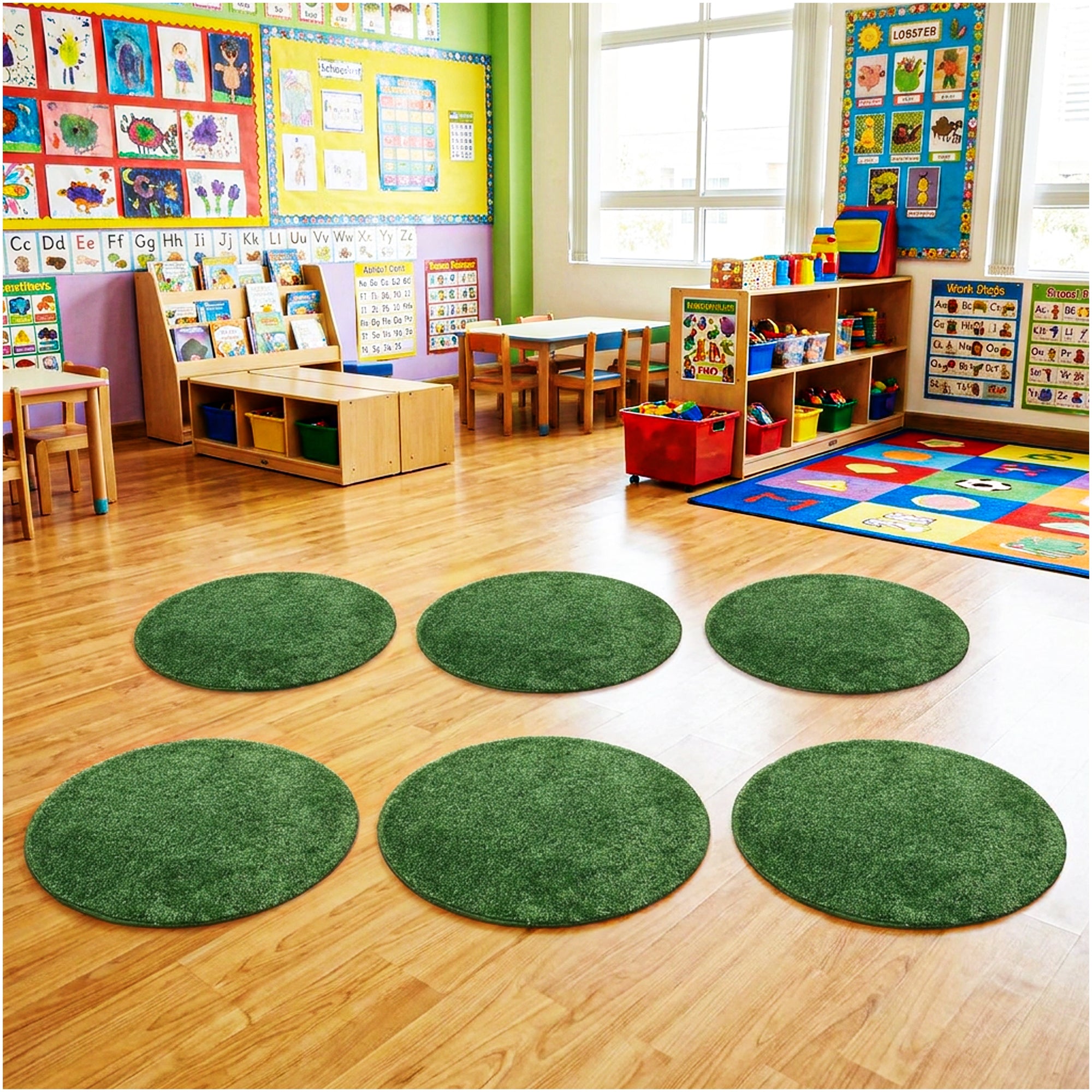 Children’s Classroom Carpet Circle Seats – Multiple Colors | 18” Round Soft Floor Cushions