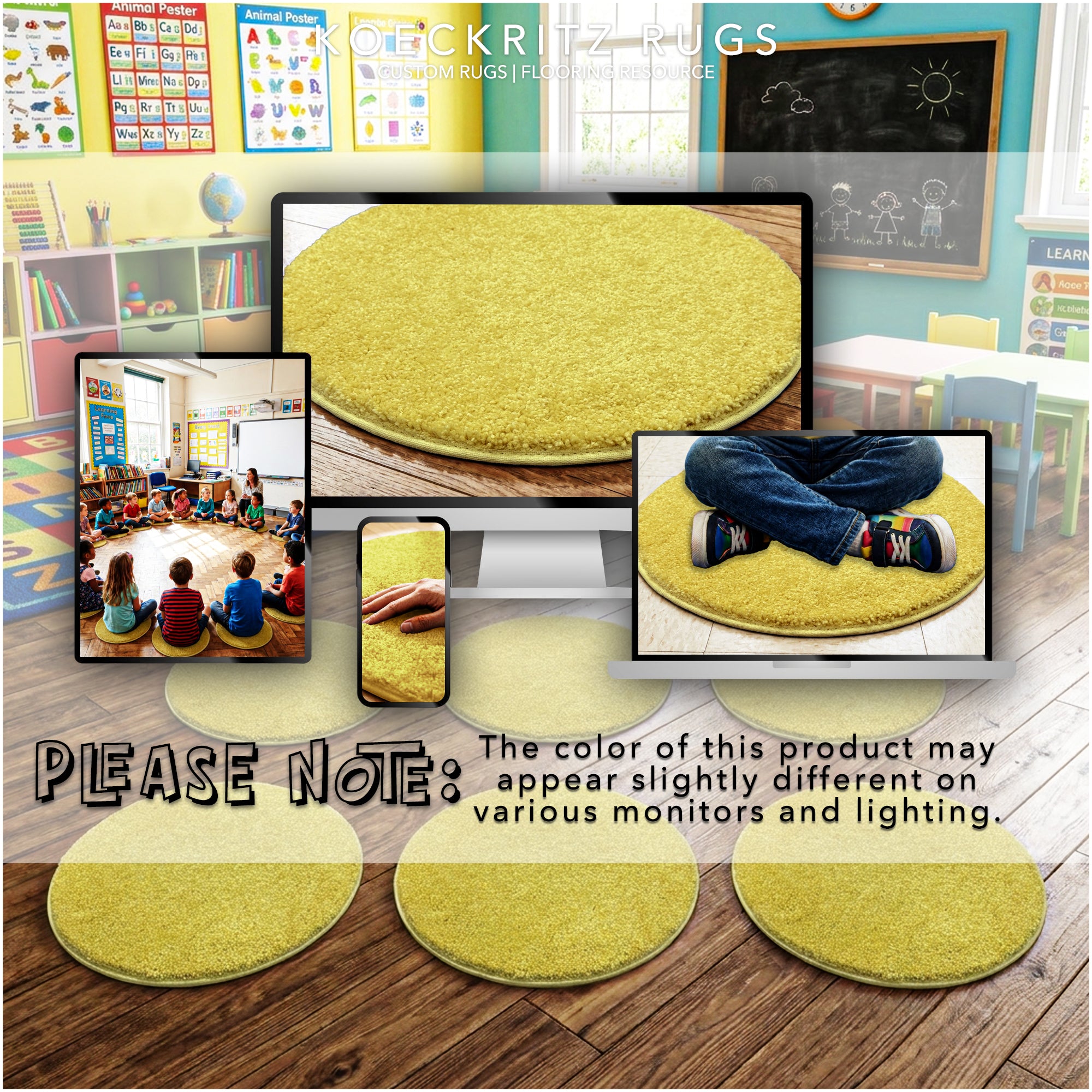 Children’s Classroom Carpet Circle Seats – Multiple Colors | 18” Round Soft Floor Cushions
