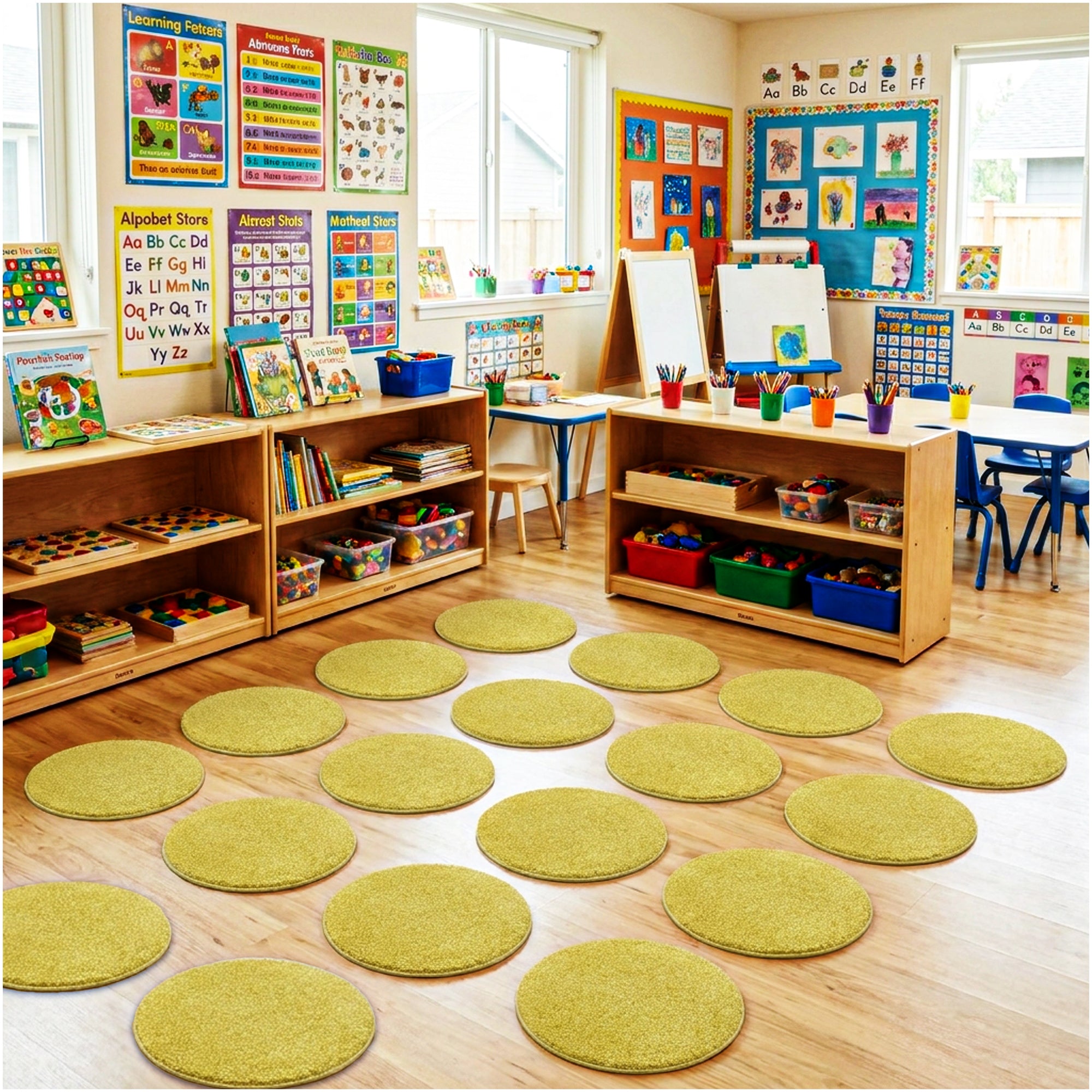 Children’s Classroom Carpet Circle Seats – Multiple Colors | 18” Round Soft Floor Cushions
