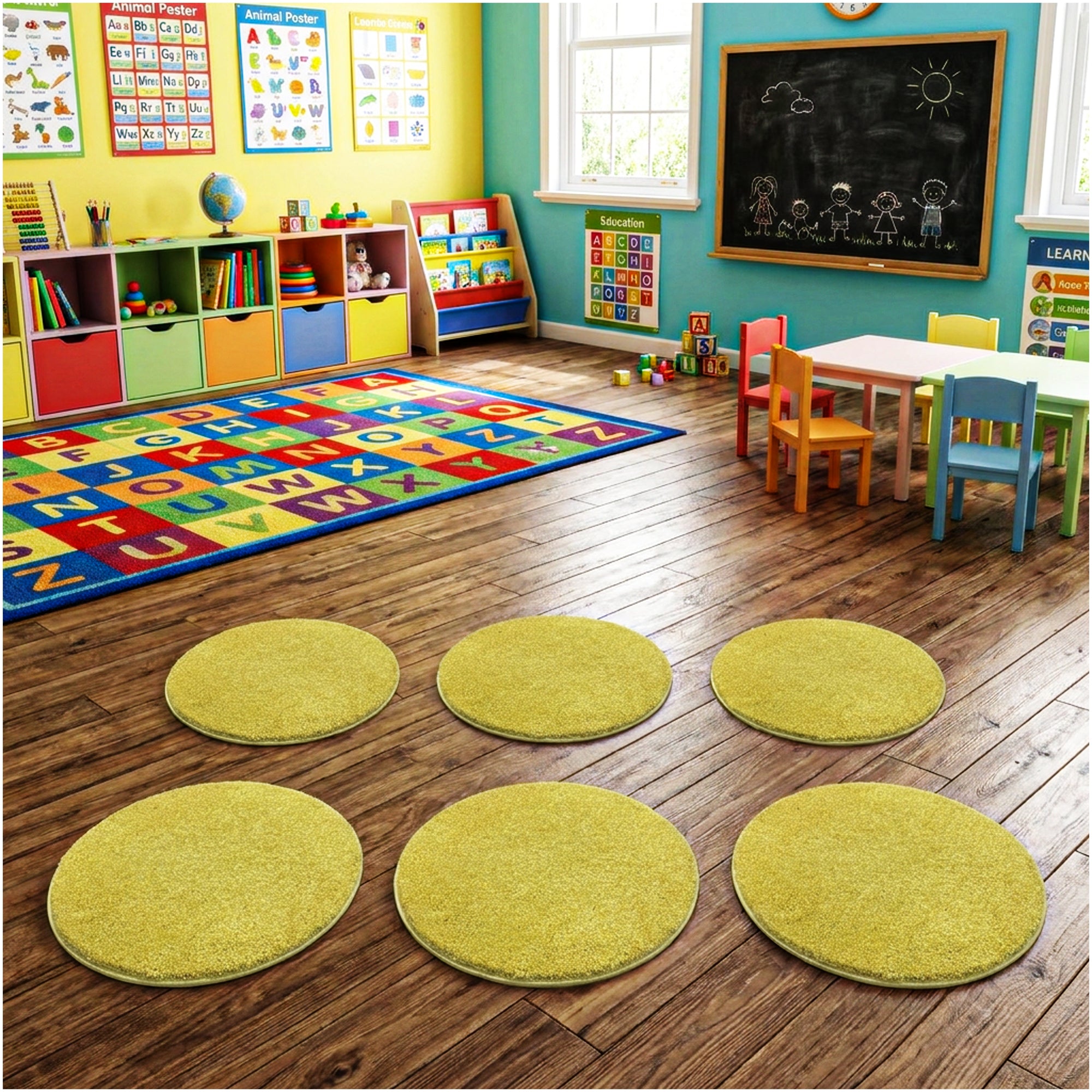 Children’s Classroom Carpet Circle Seats – Multiple Colors | 18” Round Soft Floor Cushions