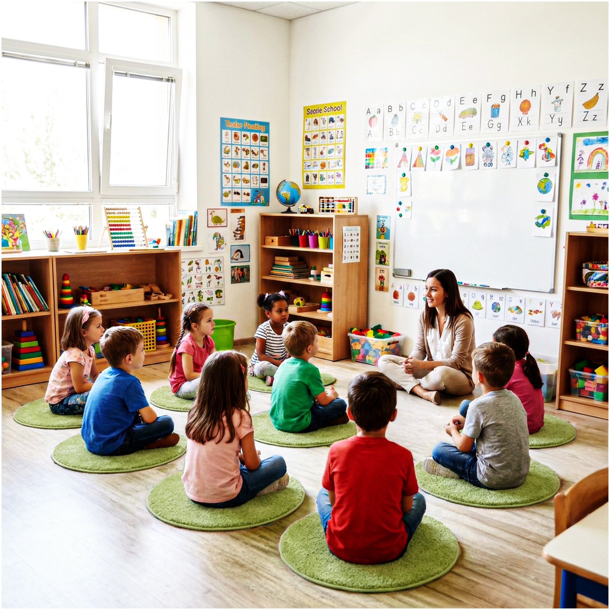 Children’s Classroom Carpet Circle Seats – Multiple Colors | 18” Round Soft Floor Cushions