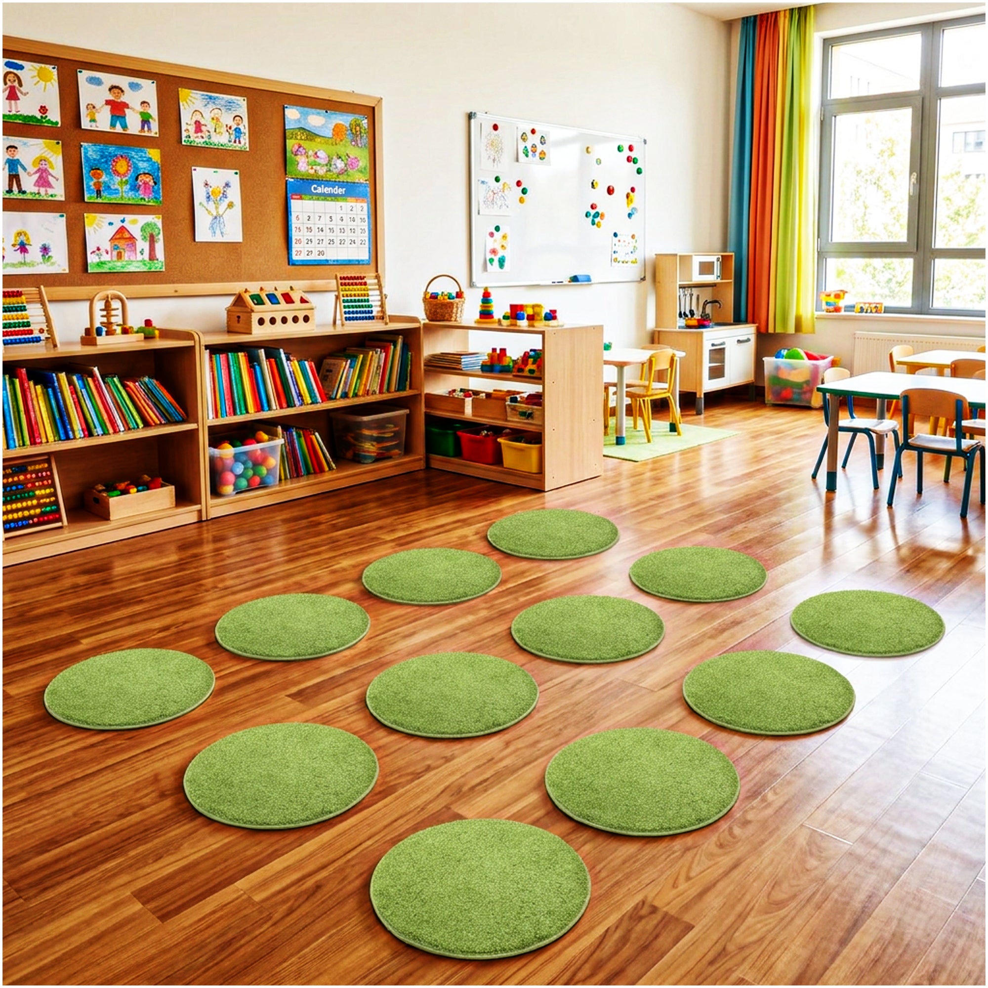 Children’s Classroom Carpet Circle Seats – Multiple Colors | 18” Round Soft Floor Cushions