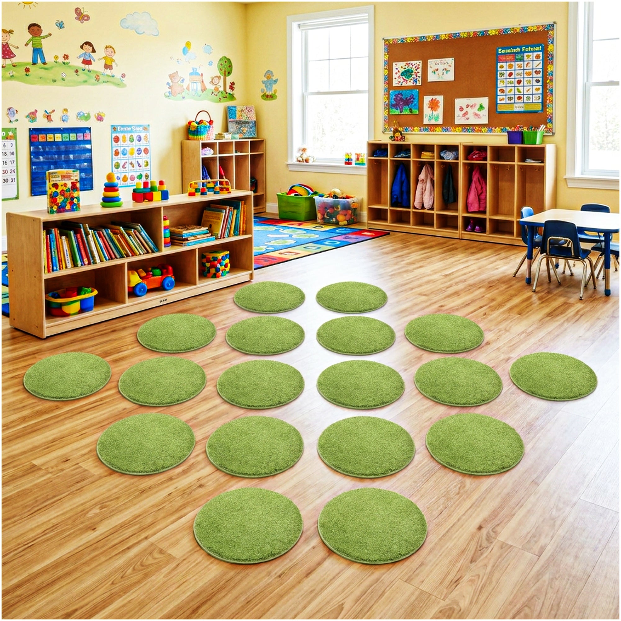 Children’s Classroom Carpet Circle Seats – Multiple Colors | 18” Round Soft Floor Cushions