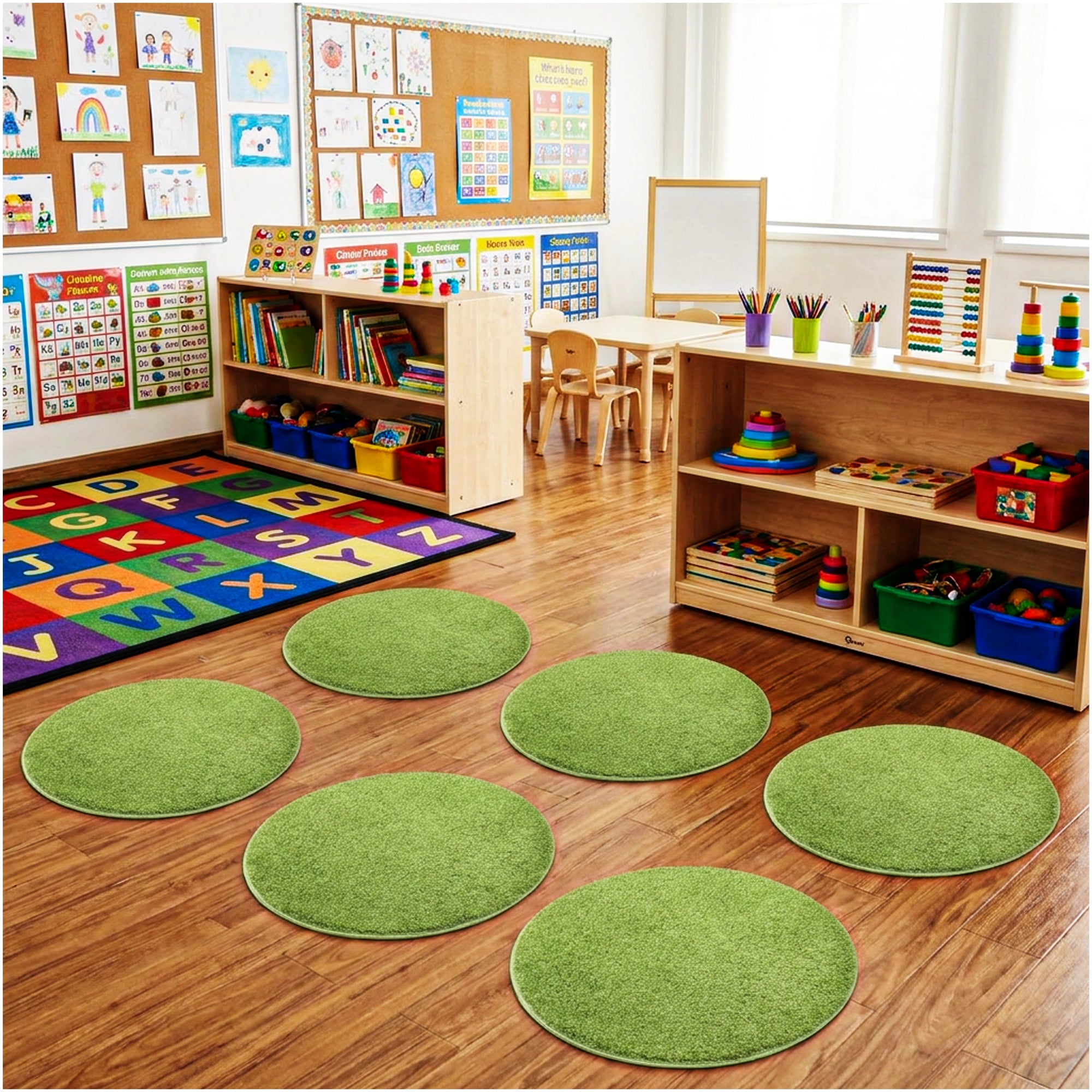 Children’s Classroom Carpet Circle Seats – Multiple Colors | 18” Round Soft Floor Cushions
