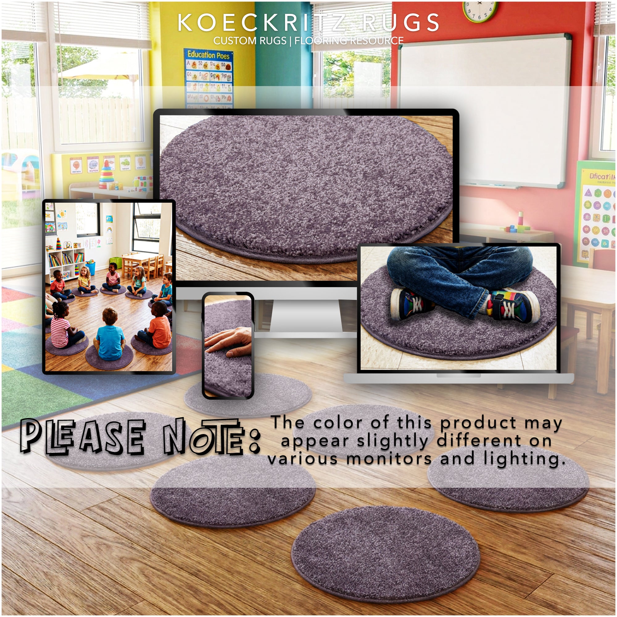 Children’s Classroom Carpet Circle Seats – Multiple Colors | 18” Round Soft Floor Cushions