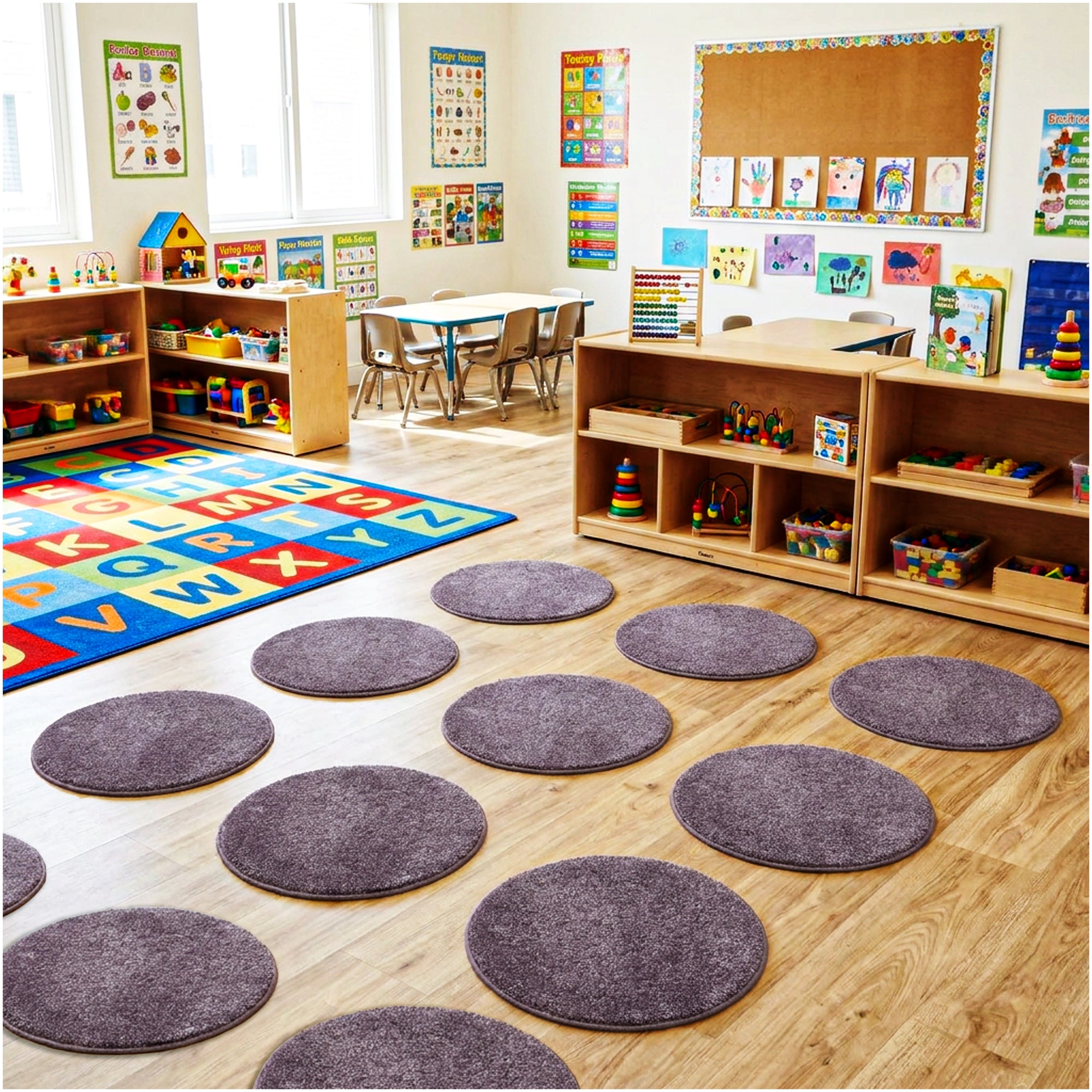 Children’s Classroom Carpet Circle Seats – Multiple Colors | 18” Round Soft Floor Cushions