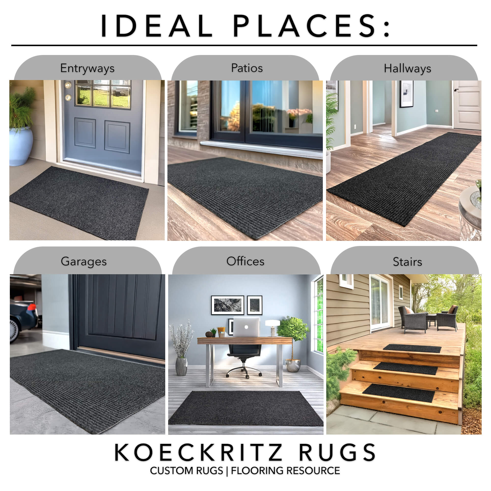 Inspiration Indoor-Outdoor Midnight 5’ x 8’ Area Rug – Rubber Back Non-Slip