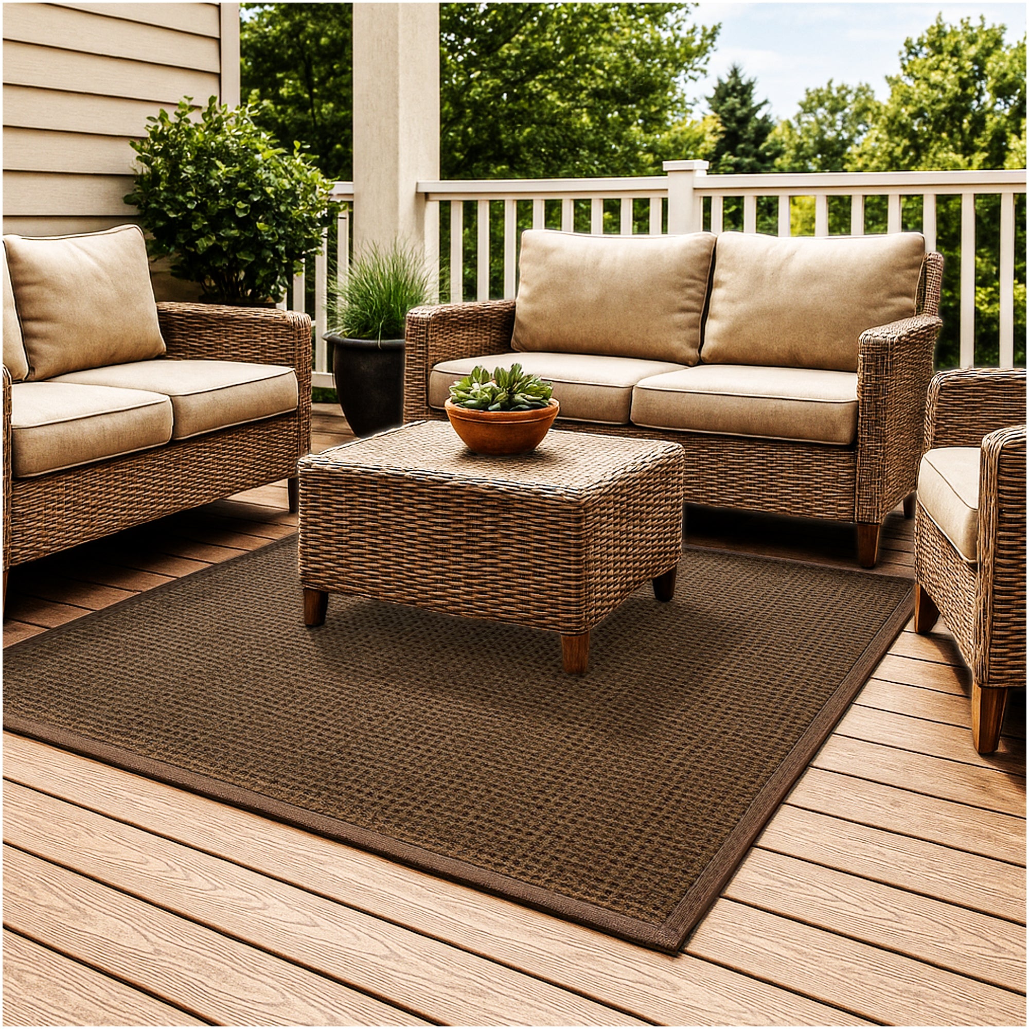 Interlace Waffle Pattern Indoor & Outdoor Rug – Eco-Friendly PET Fiber, Custom Sizes