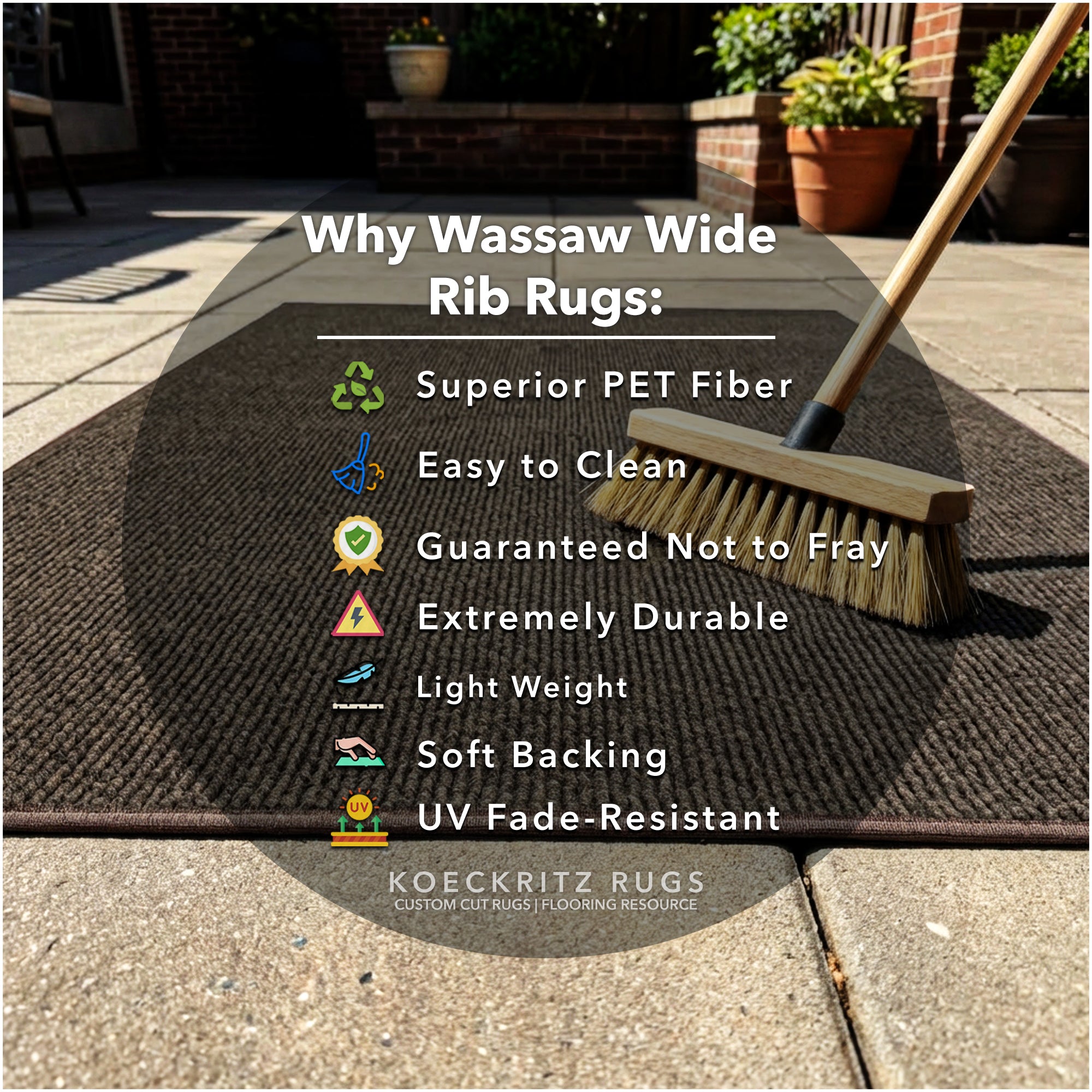 Wassaw Ribbed Indoor/Outdoor Area Rug – Lightweight PET Fiber, 6 Colors
