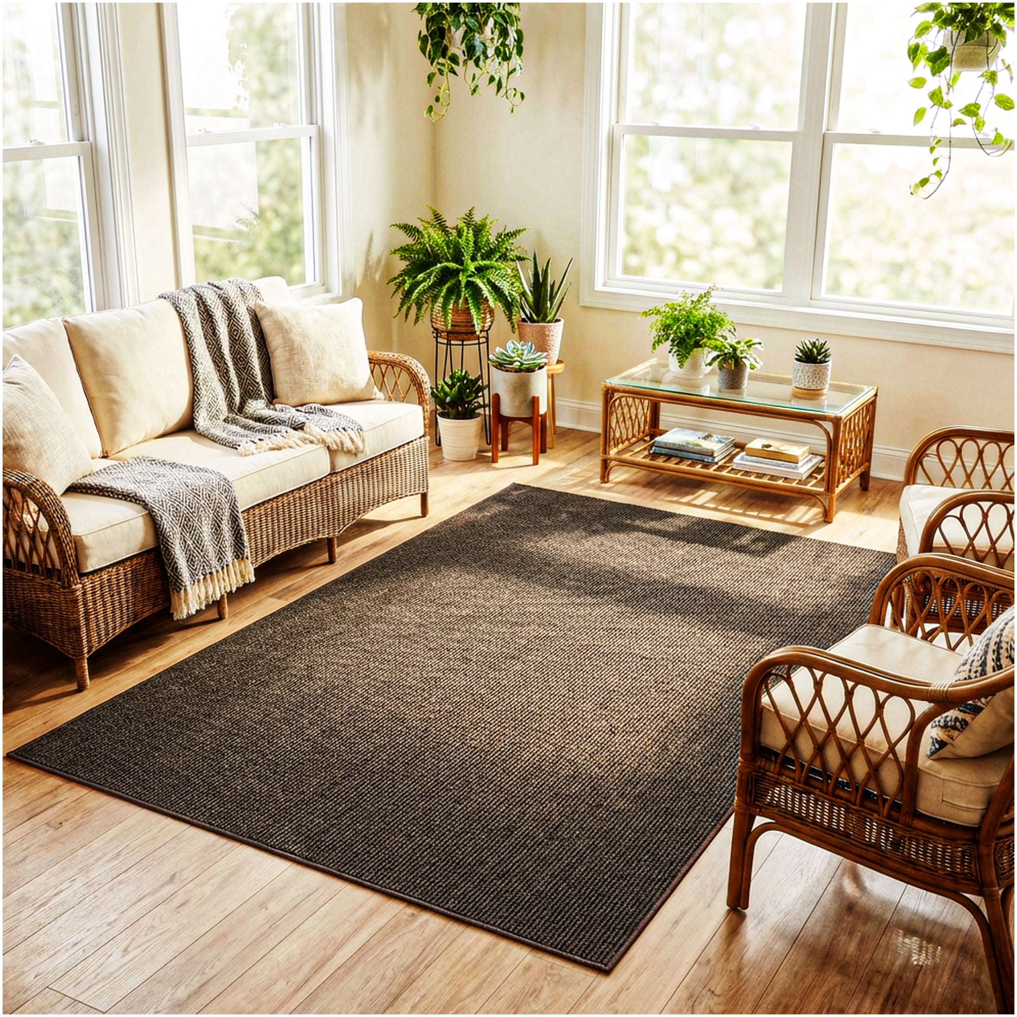 Wassaw Ribbed Indoor/Outdoor Area Rug – Lightweight PET Fiber, 6 Colors
