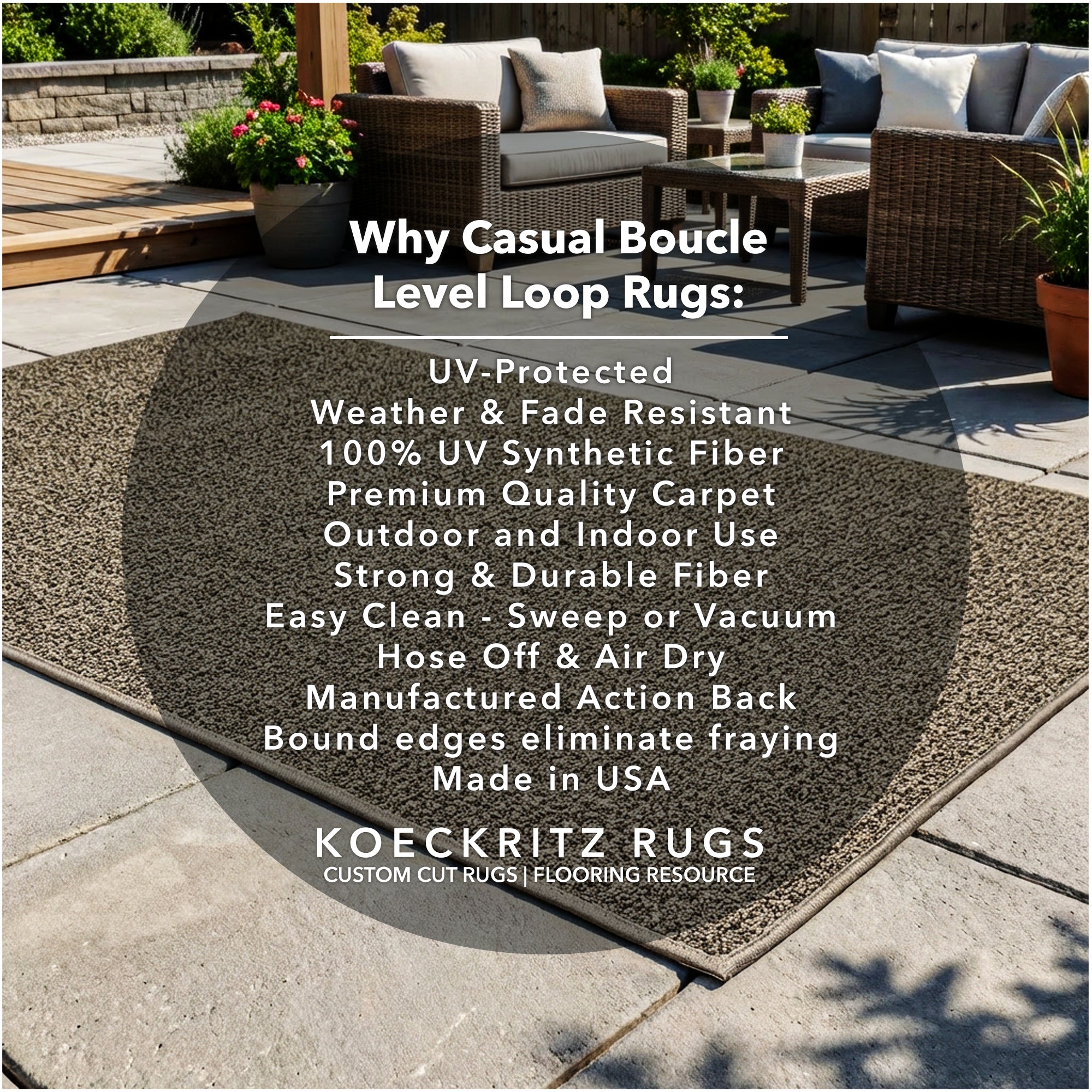 Casual Boucle Indoor/Outdoor Area Rug – Custom Sizes, 6 Colors
