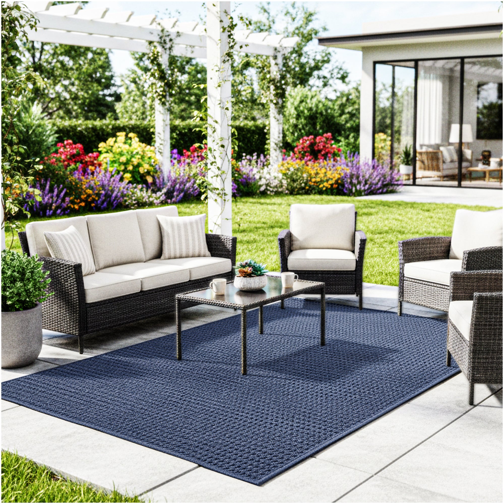 Interlace Waffle Pattern Indoor & Outdoor Rug – Eco-Friendly PET Fiber, Custom Sizes