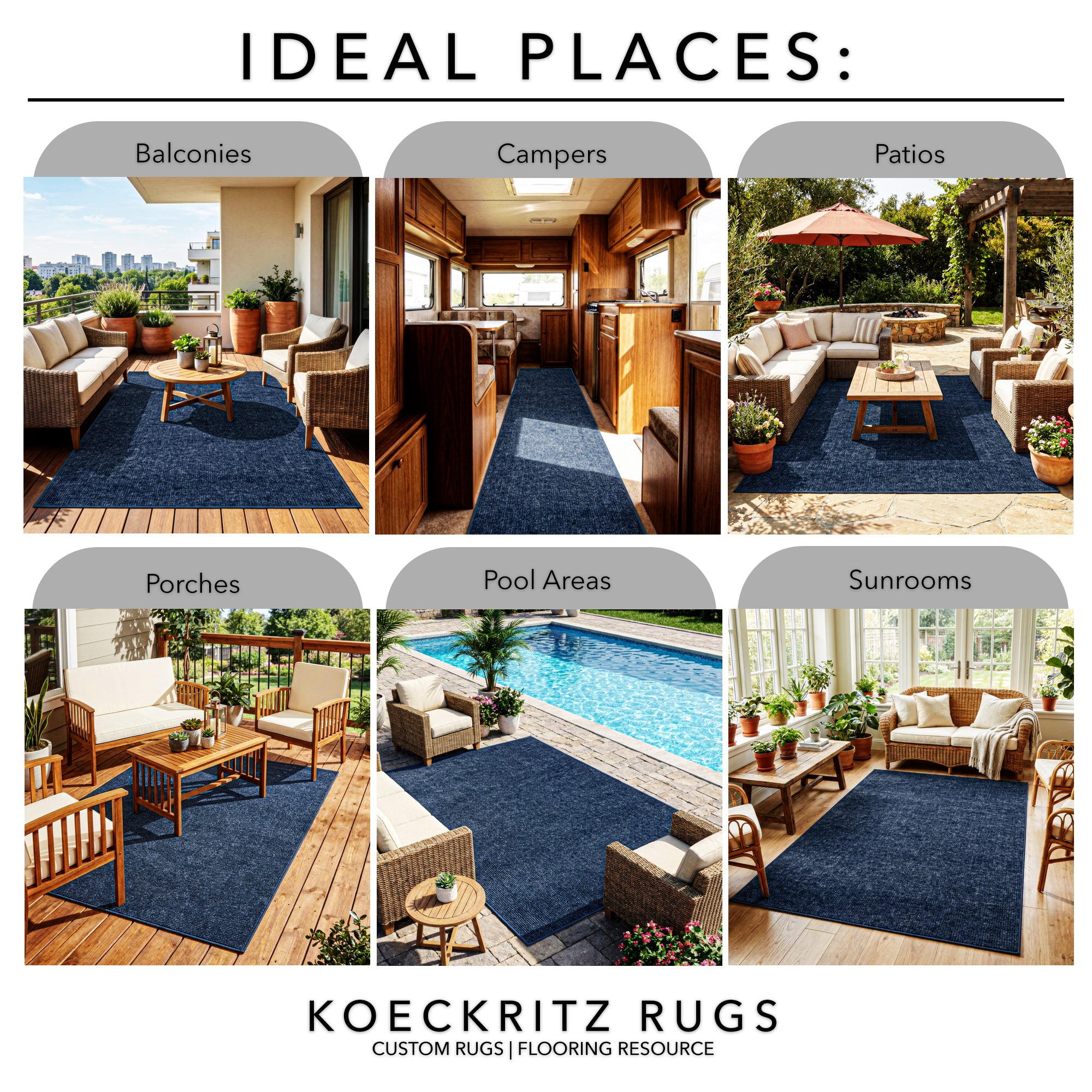 Wassaw Ribbed Indoor/Outdoor Area Rug – Lightweight PET Fiber, 6 Colors