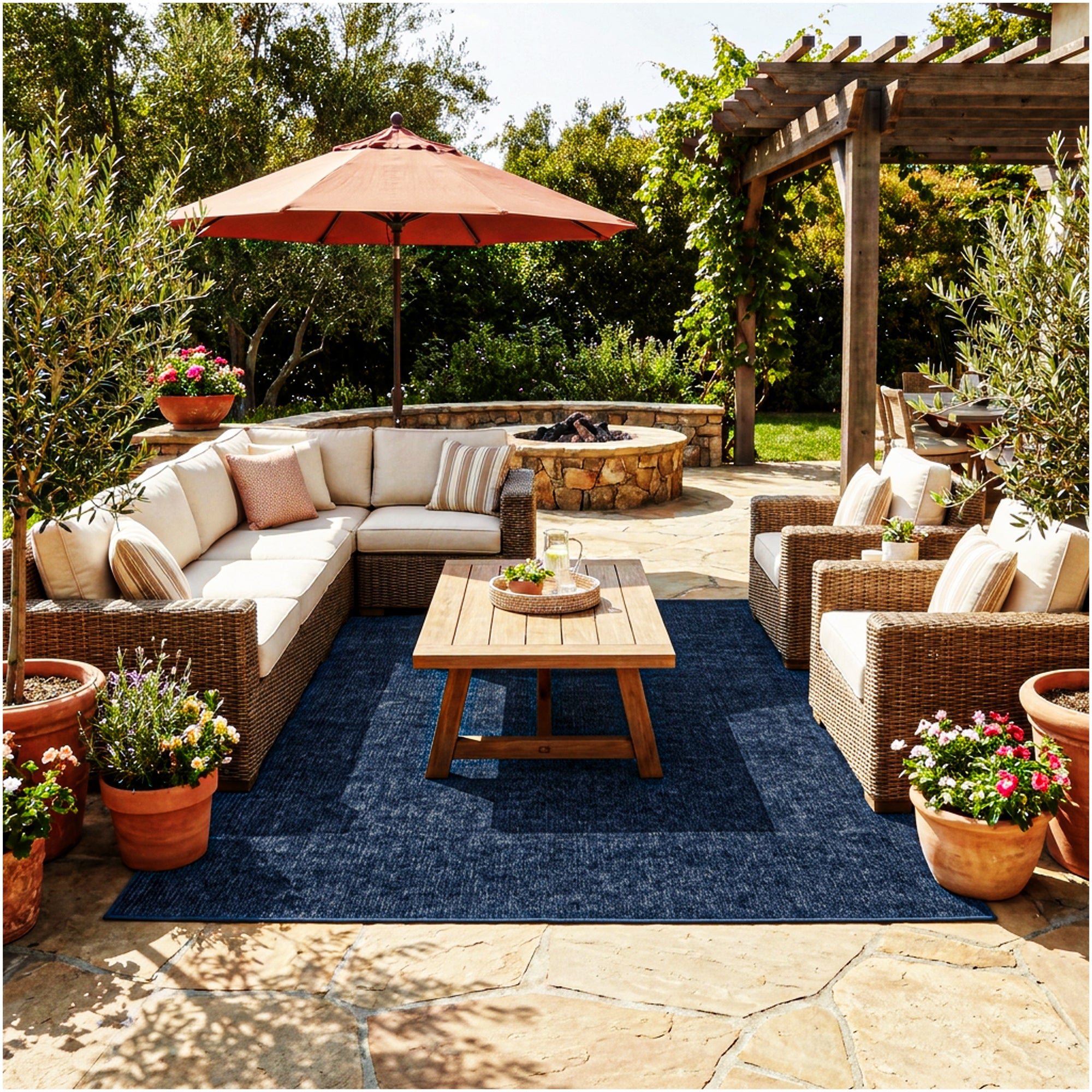 Wassaw Ribbed Indoor/Outdoor Area Rug – Lightweight PET Fiber, 6 Colors