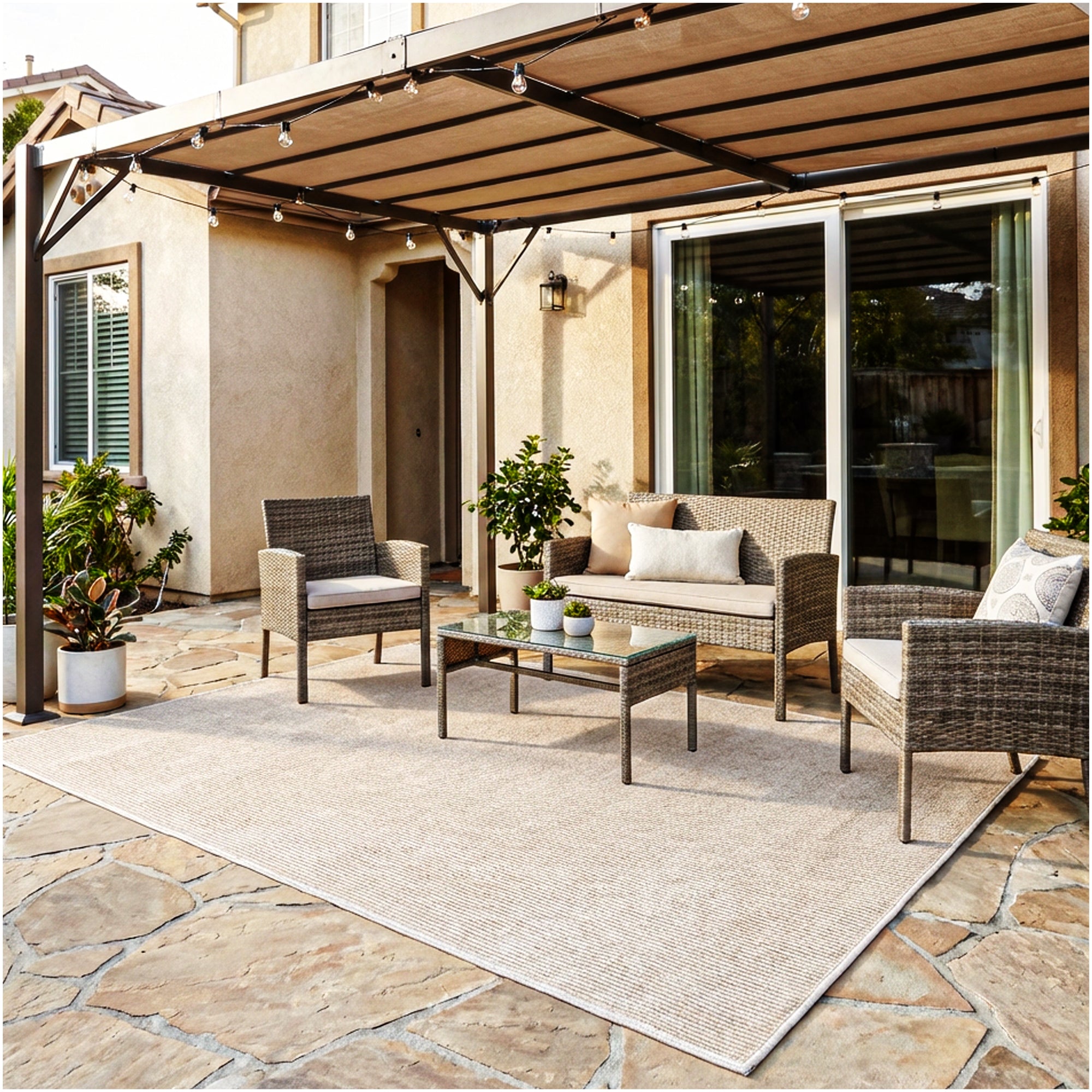 Wassaw Ribbed Indoor/Outdoor Area Rug – Lightweight PET Fiber, 6 Colors