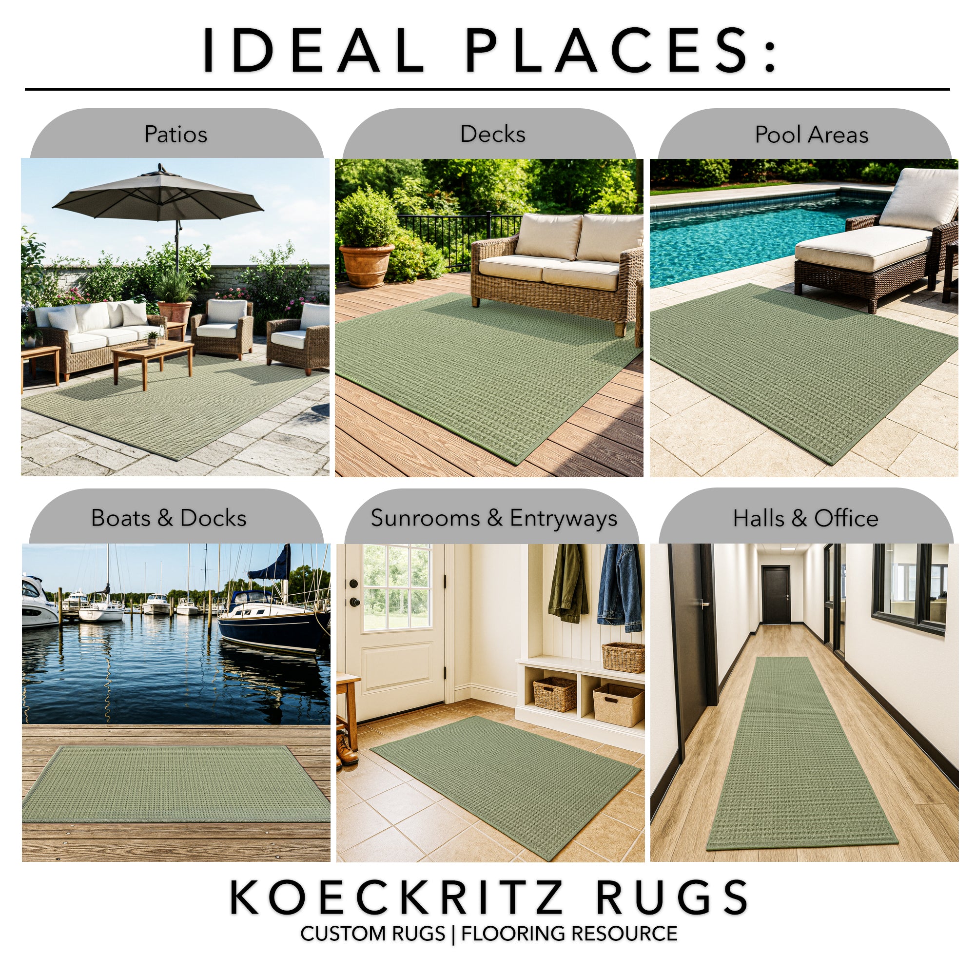 Interlace Waffle Pattern Indoor & Outdoor Rug – Eco-Friendly PET Fiber, Custom Sizes