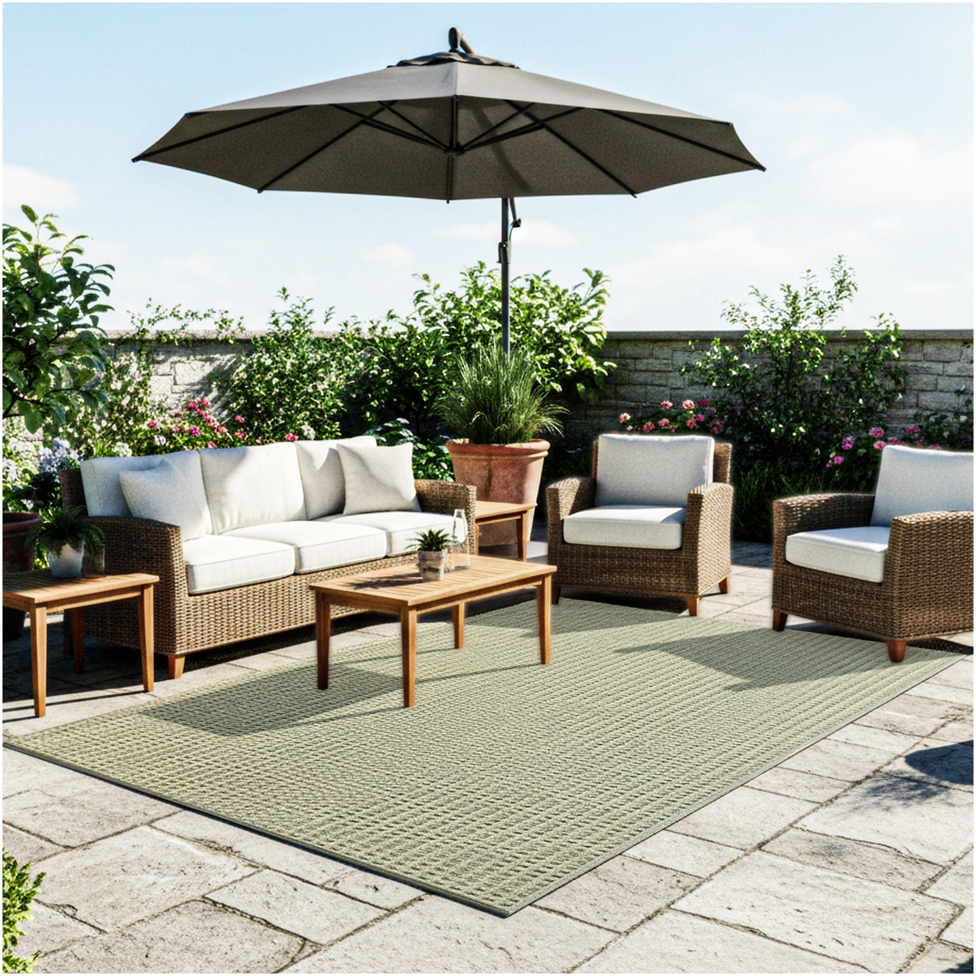 Interlace Waffle Pattern Indoor & Outdoor Rug – Eco-Friendly PET Fiber, Custom Sizes