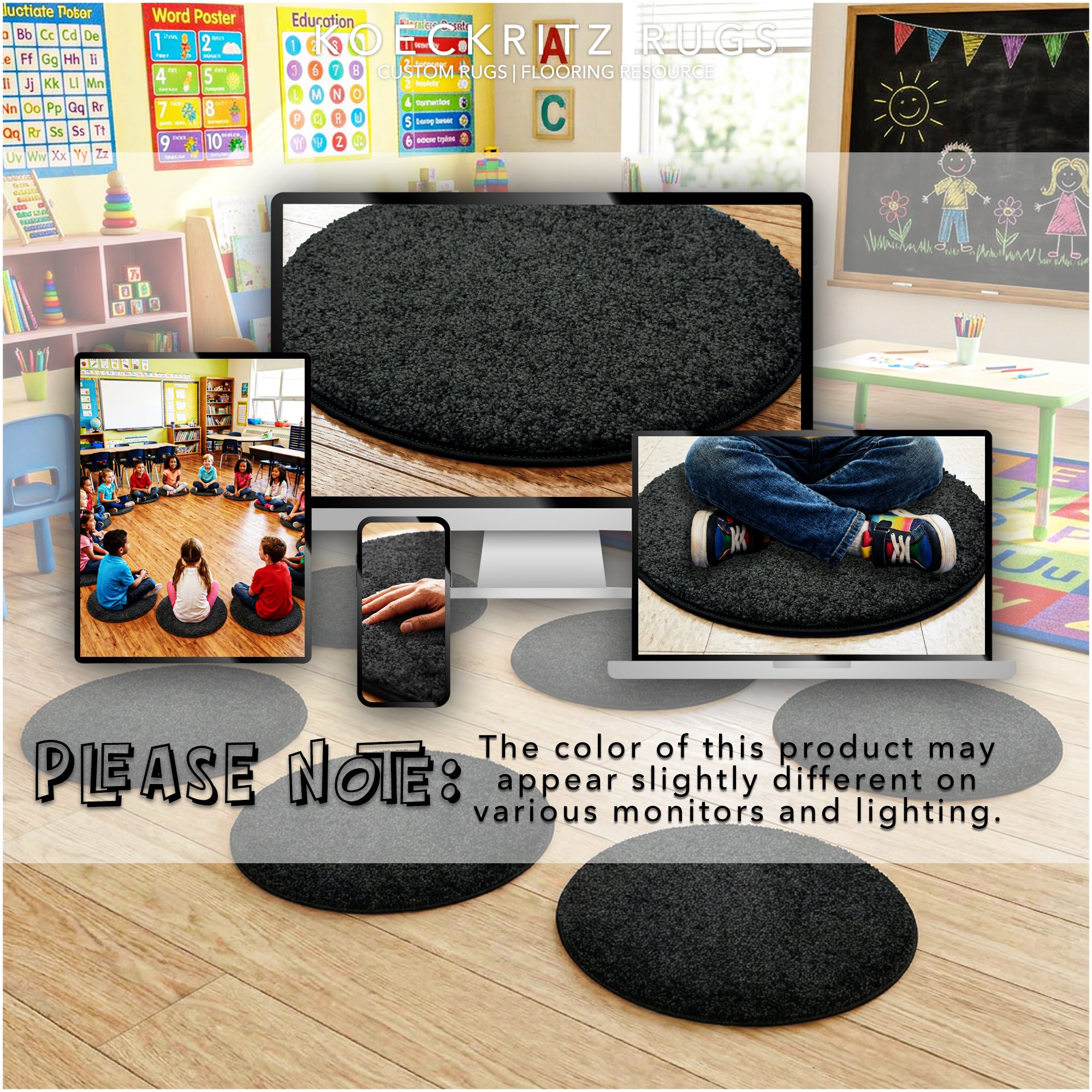 Children’s Classroom Carpet Circle Seats – Multiple Colors | 18” Round Soft Floor Cushions