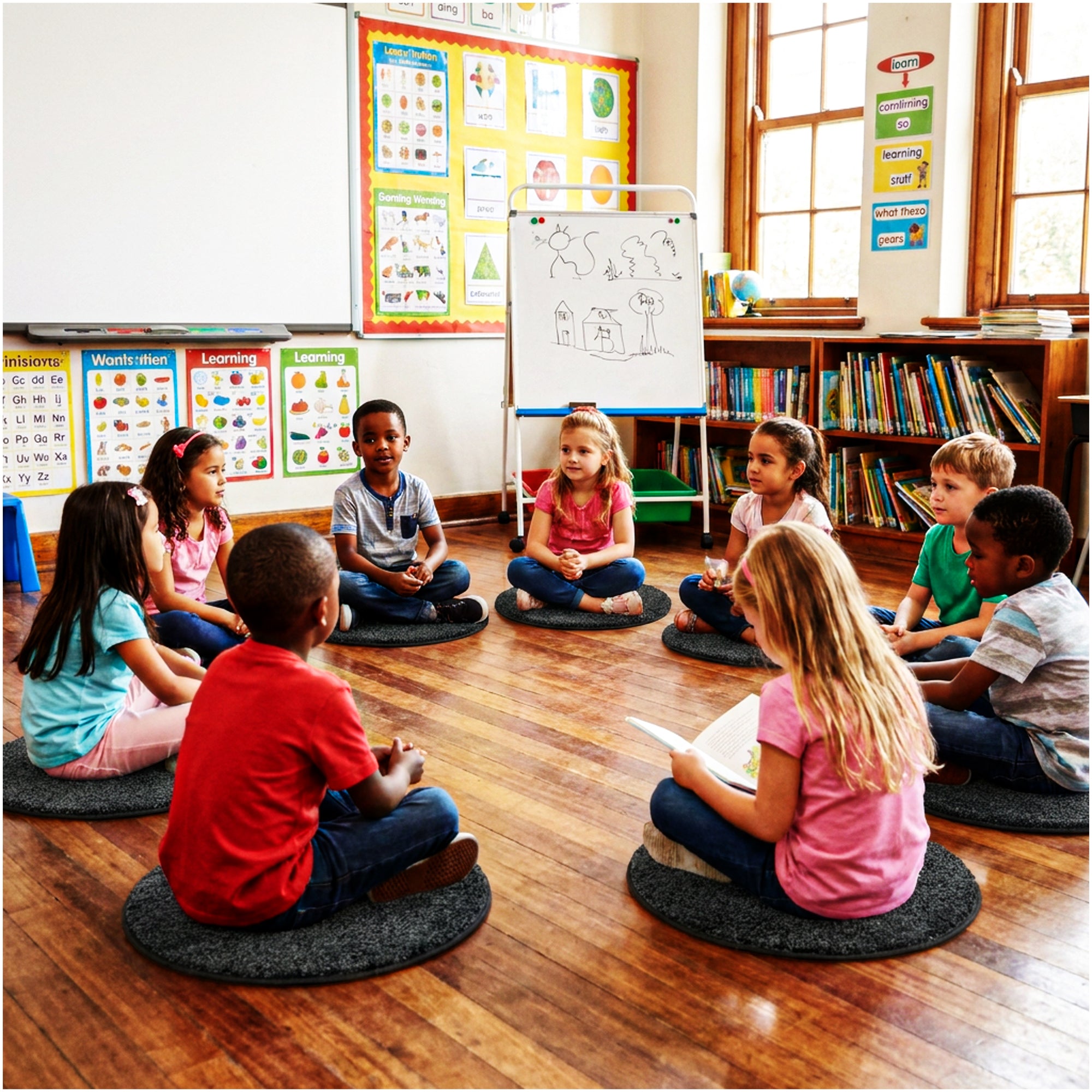 Children’s Classroom Carpet Circle Seats – Multiple Colors | 18” Round Soft Floor Cushions