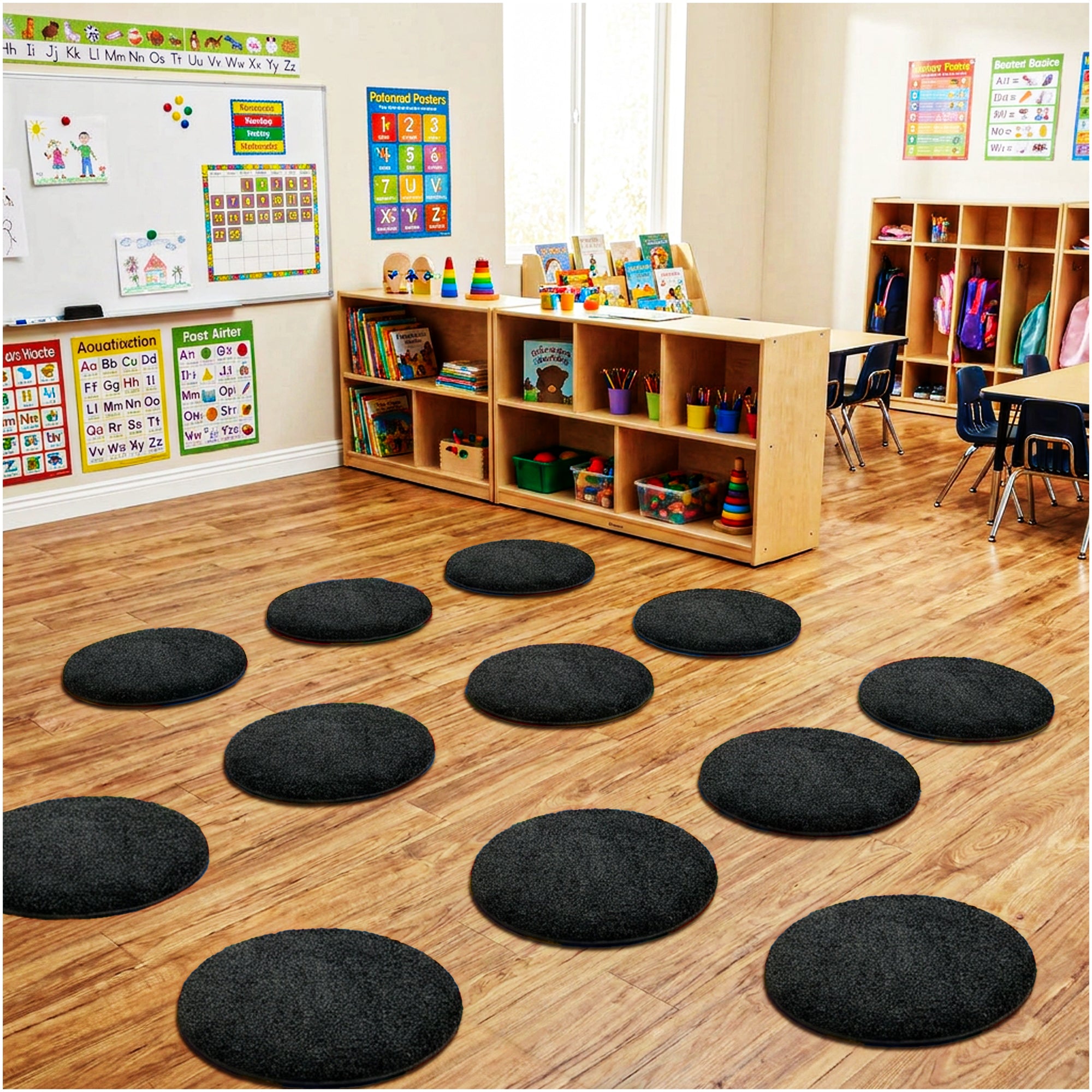 Children’s Classroom Carpet Circle Seats – Multiple Colors | 18” Round Soft Floor Cushions