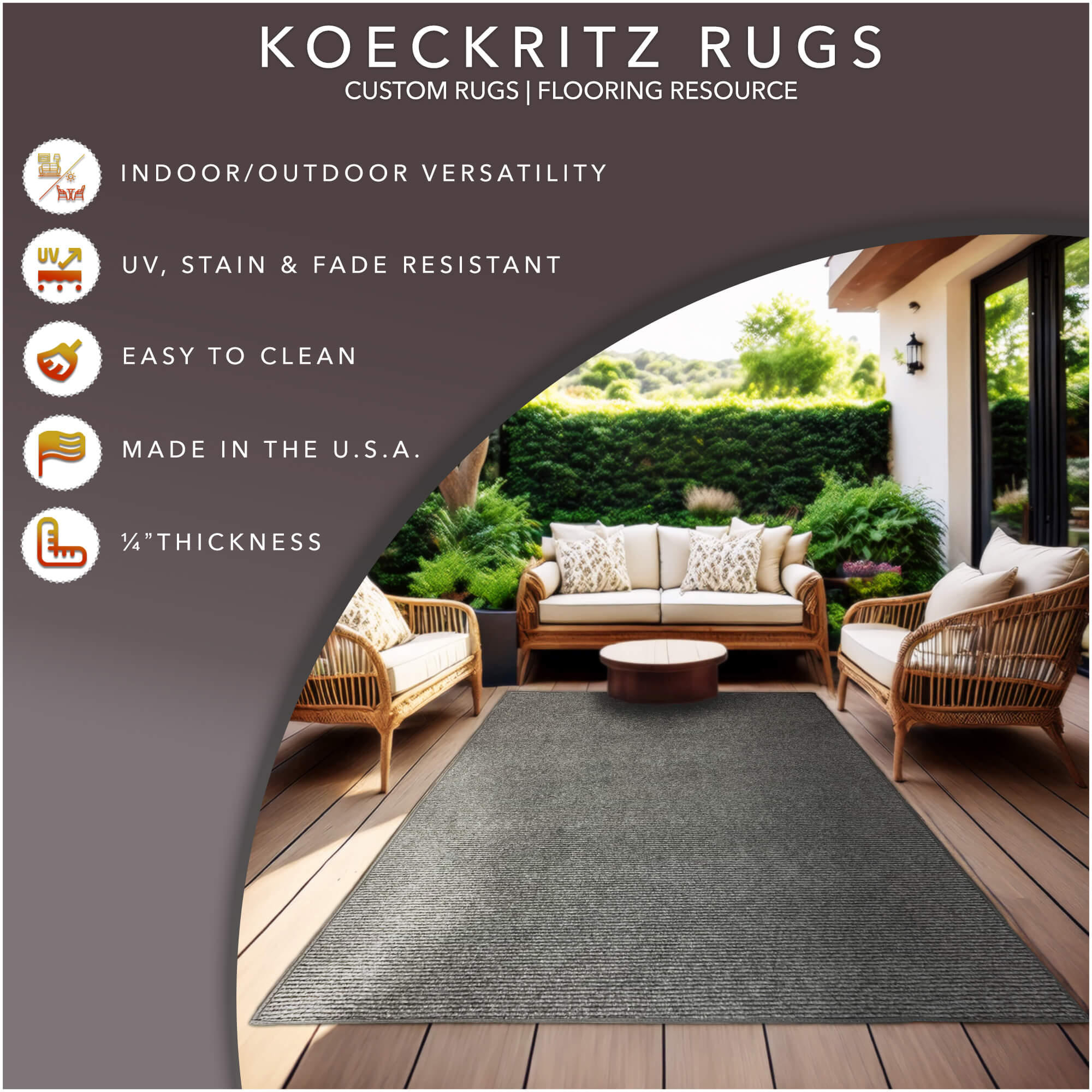 Summerstock Indoor/Outdoor Rug | Custom Size, Durable 1/4" Thick