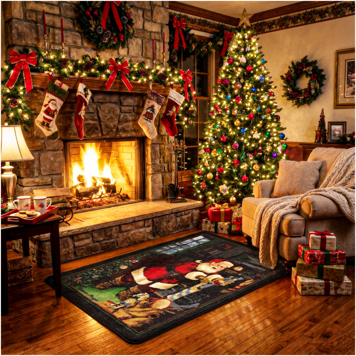 Santa's Visit Christmas Area Rug – Multiple Sizes