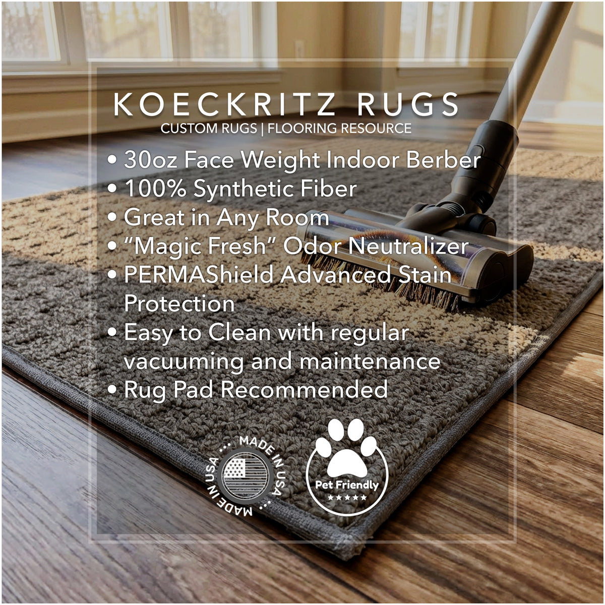 Quadrille Berber Pattern Indoor Area Rug – Custom Sizes