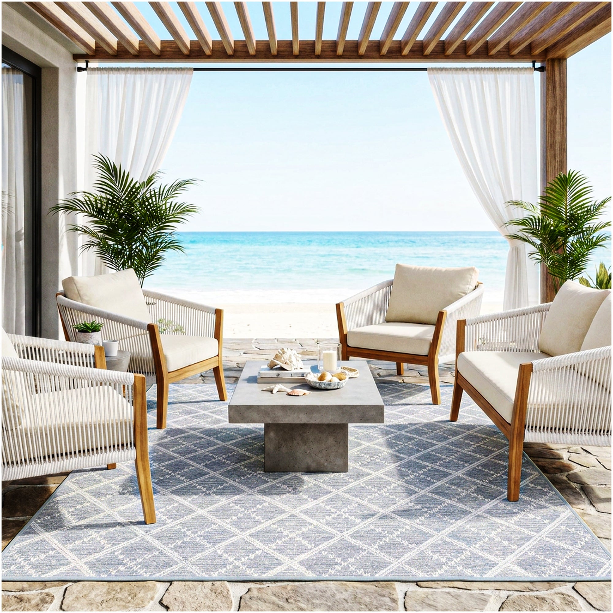 Sea Bright Sea Mist Blue Indoor-Outdoor Patio Area Rug – Custom Cut