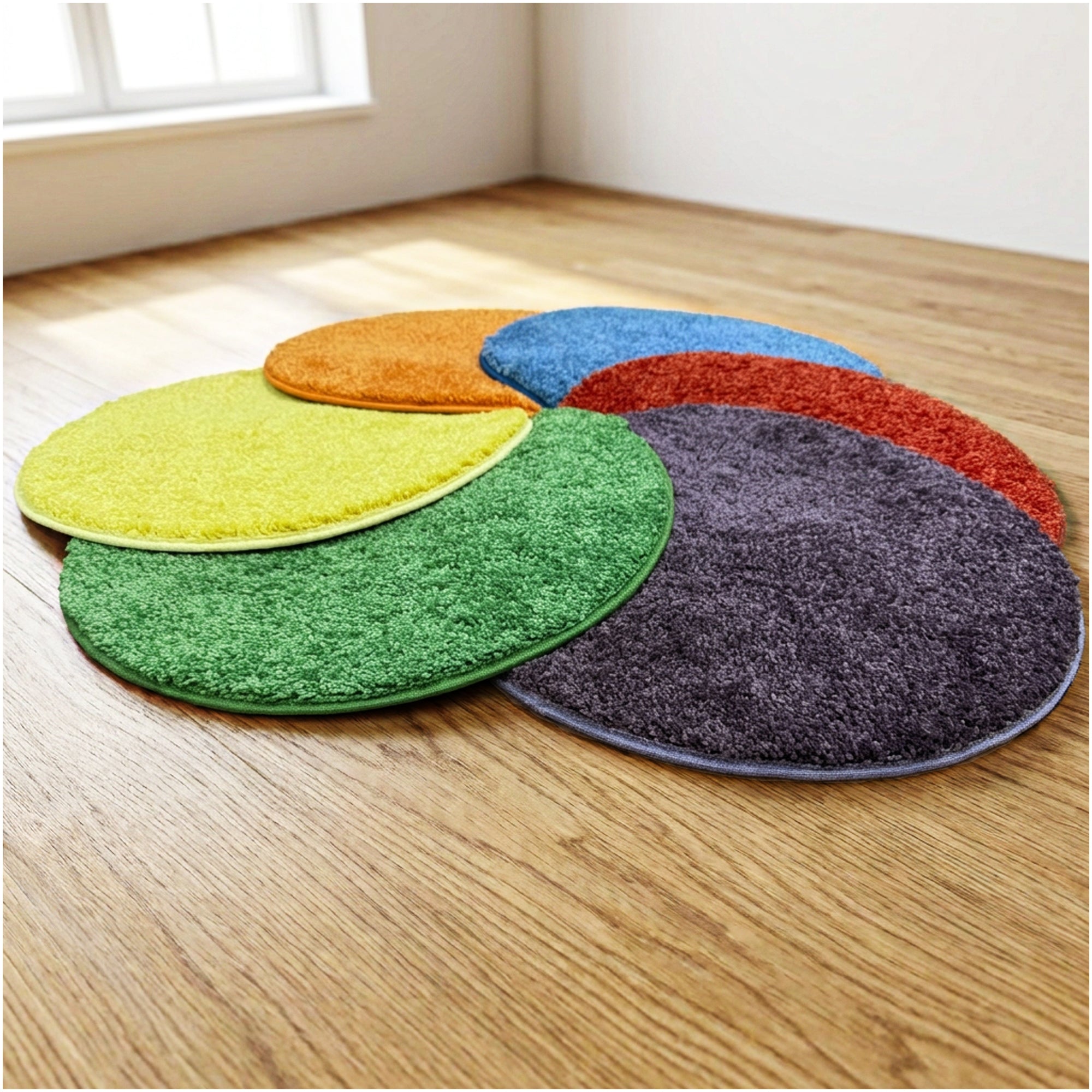 Children’s Carpet Circle Seats – Secondary Color Wheel, 18” Round Classroom Floor Cushions