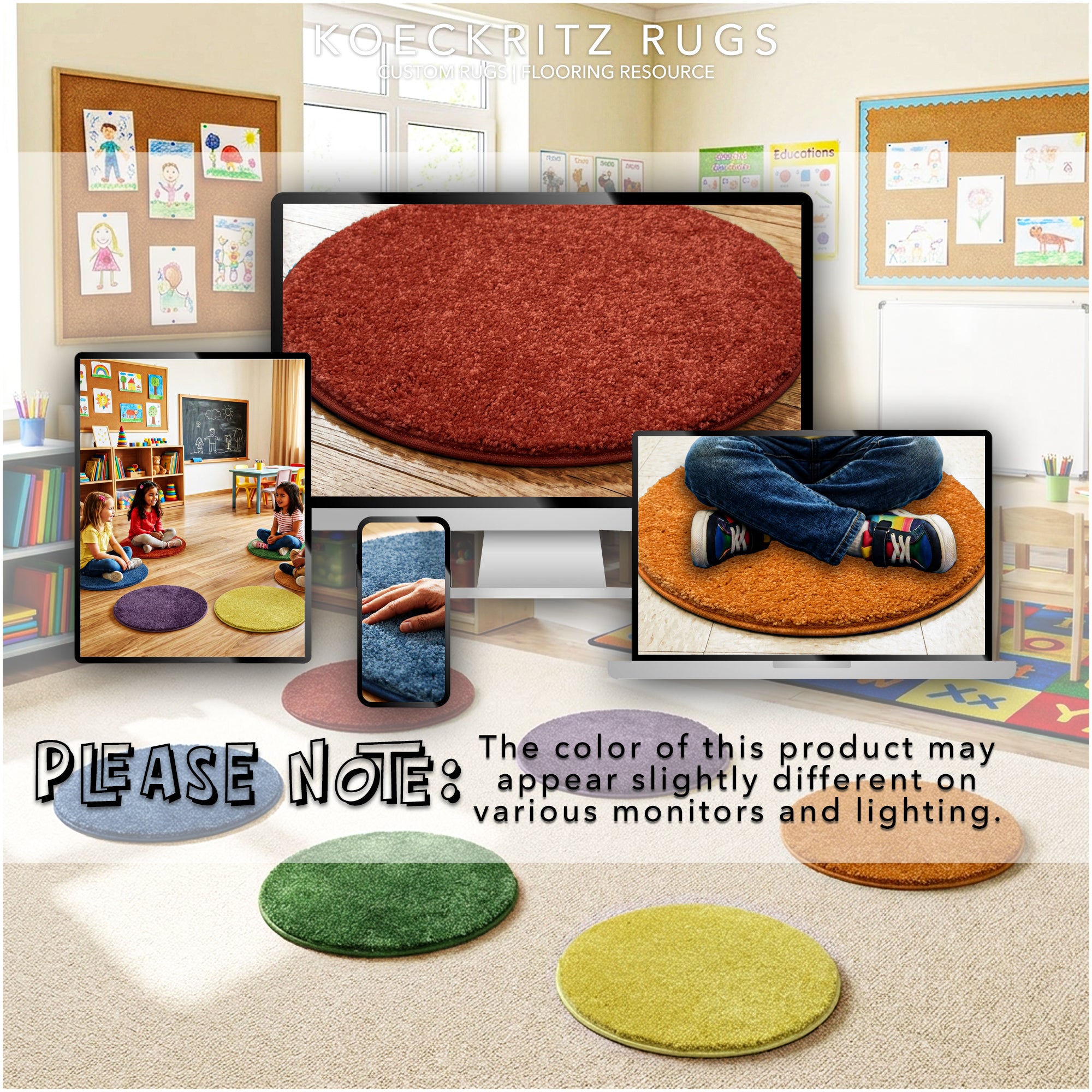 Children’s Carpet Circle Seats – Secondary Color Wheel, 18” Round Classroom Floor Cushions