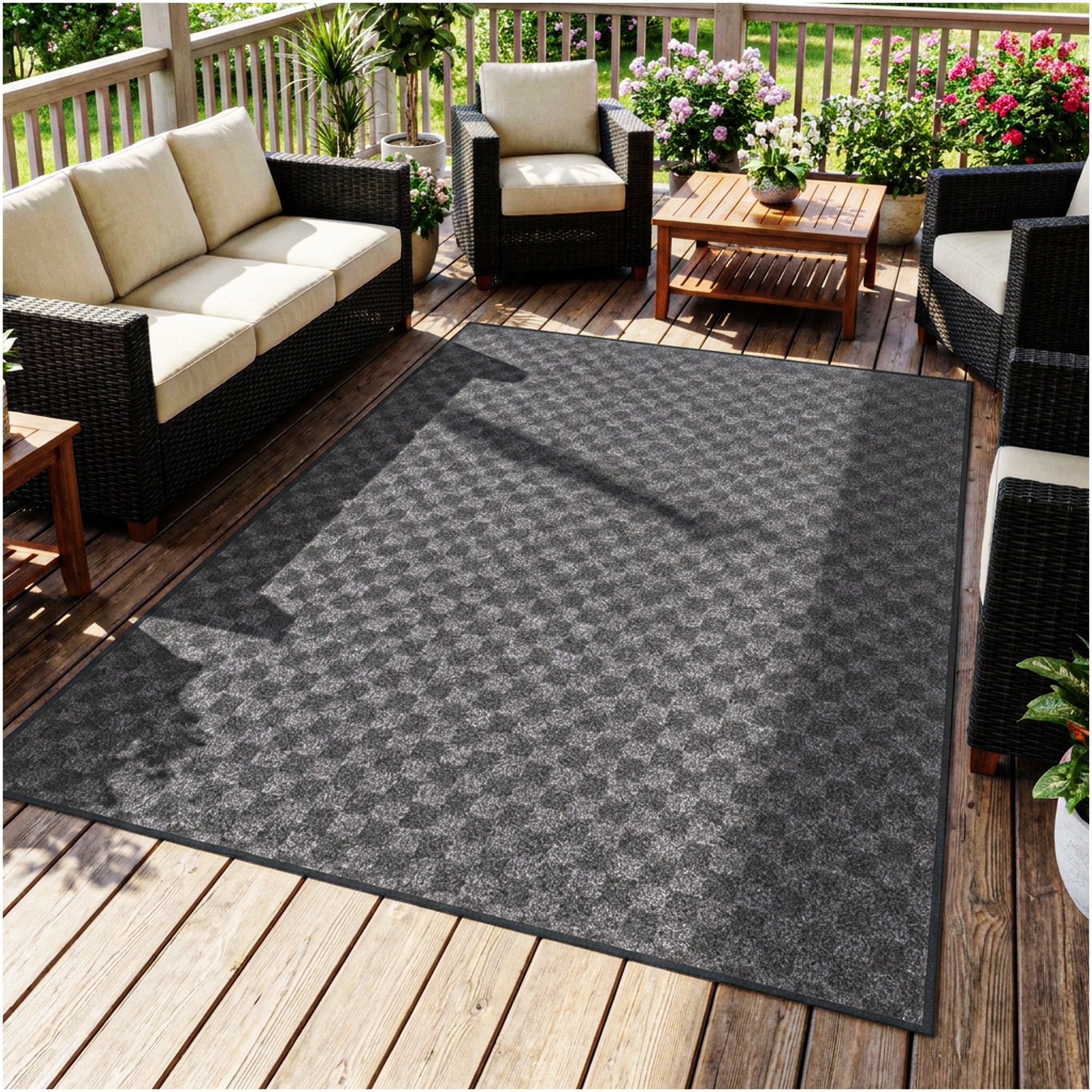 Checkerboard Indoor Outdoor Rug – Recycled PET, Custom Sizes, 3 Colors