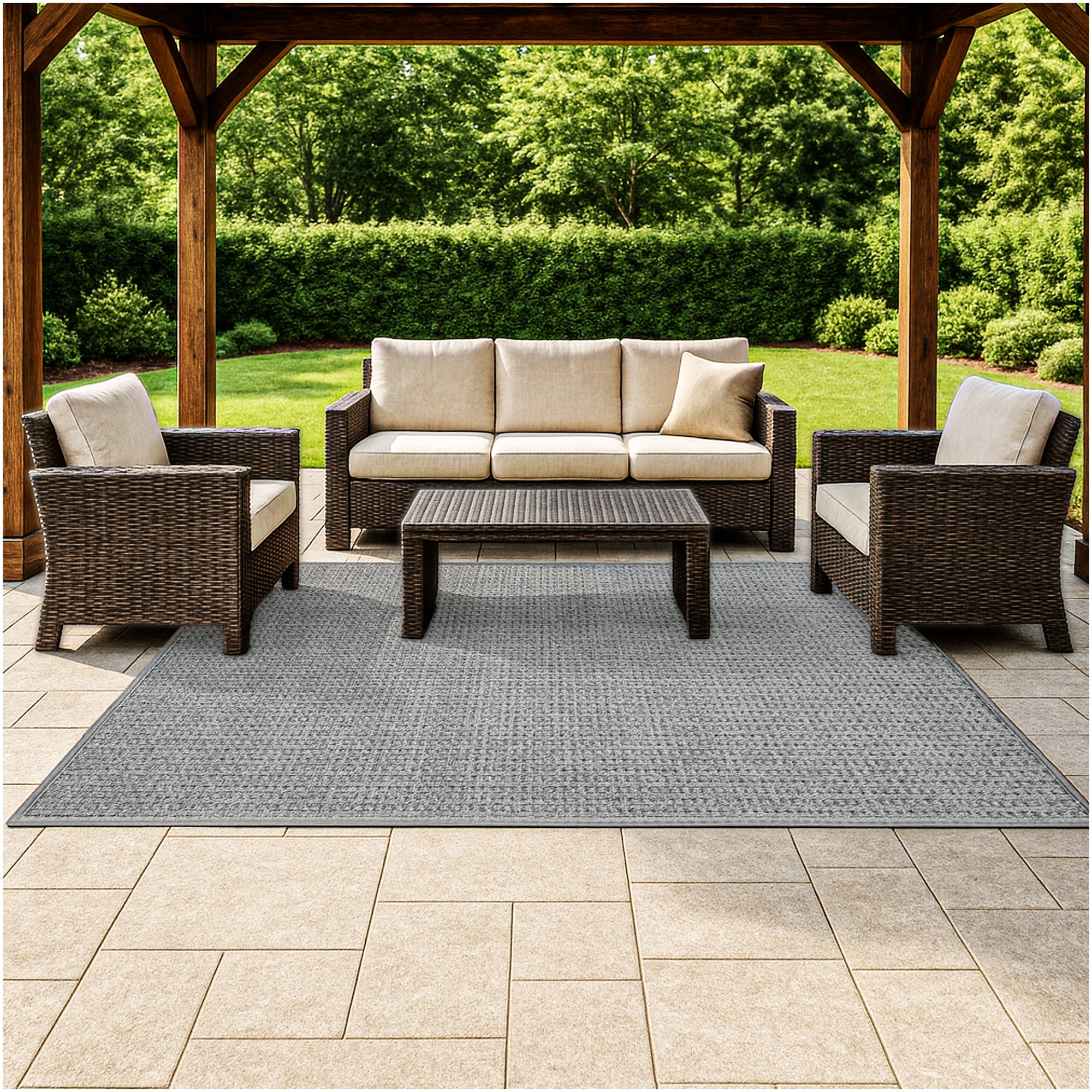 Interlace Waffle Pattern Indoor & Outdoor Rug – Eco-Friendly PET Fiber, Custom Sizes