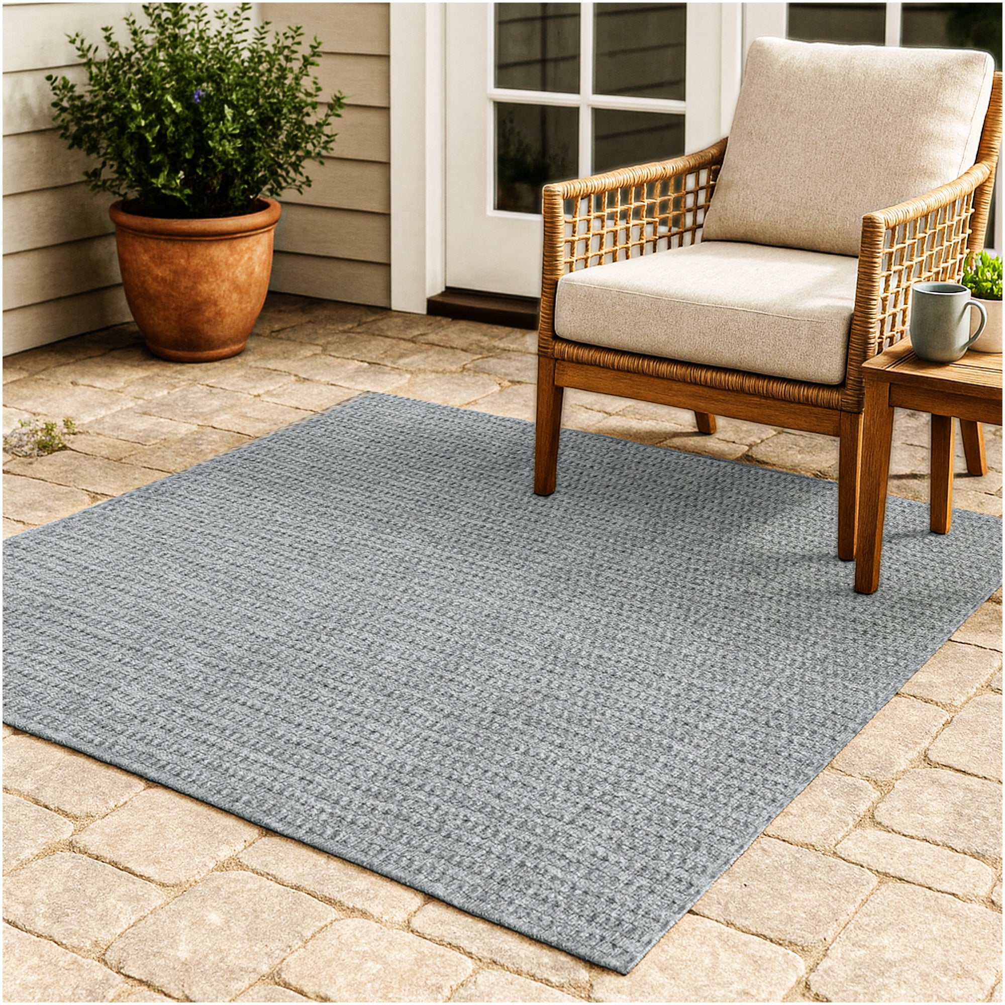 Interlace Waffle Pattern Indoor & Outdoor Rug – Eco-Friendly PET Fiber, Custom Sizes