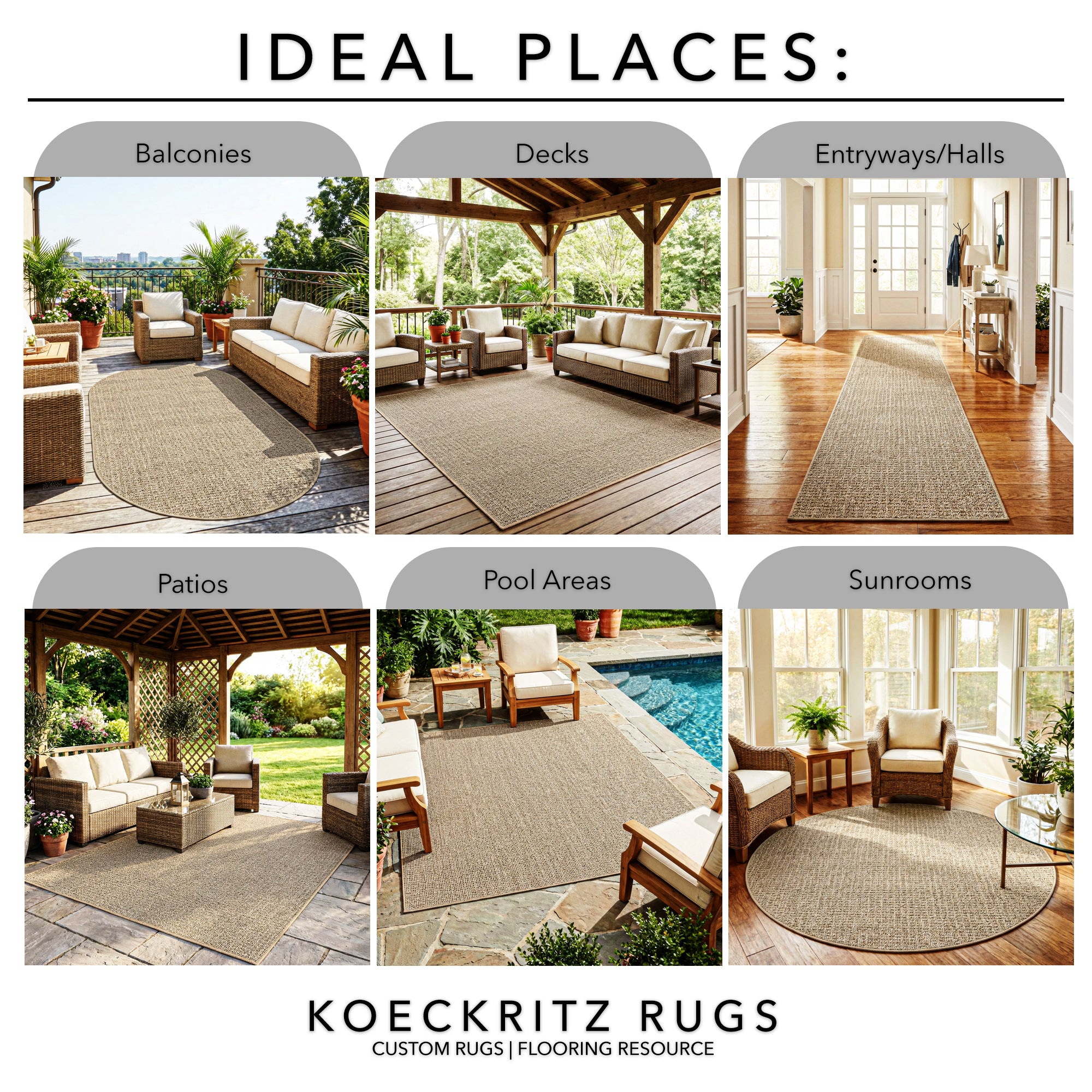 Casual Boucle Indoor/Outdoor Area Rug – Custom Sizes, 6 Colors