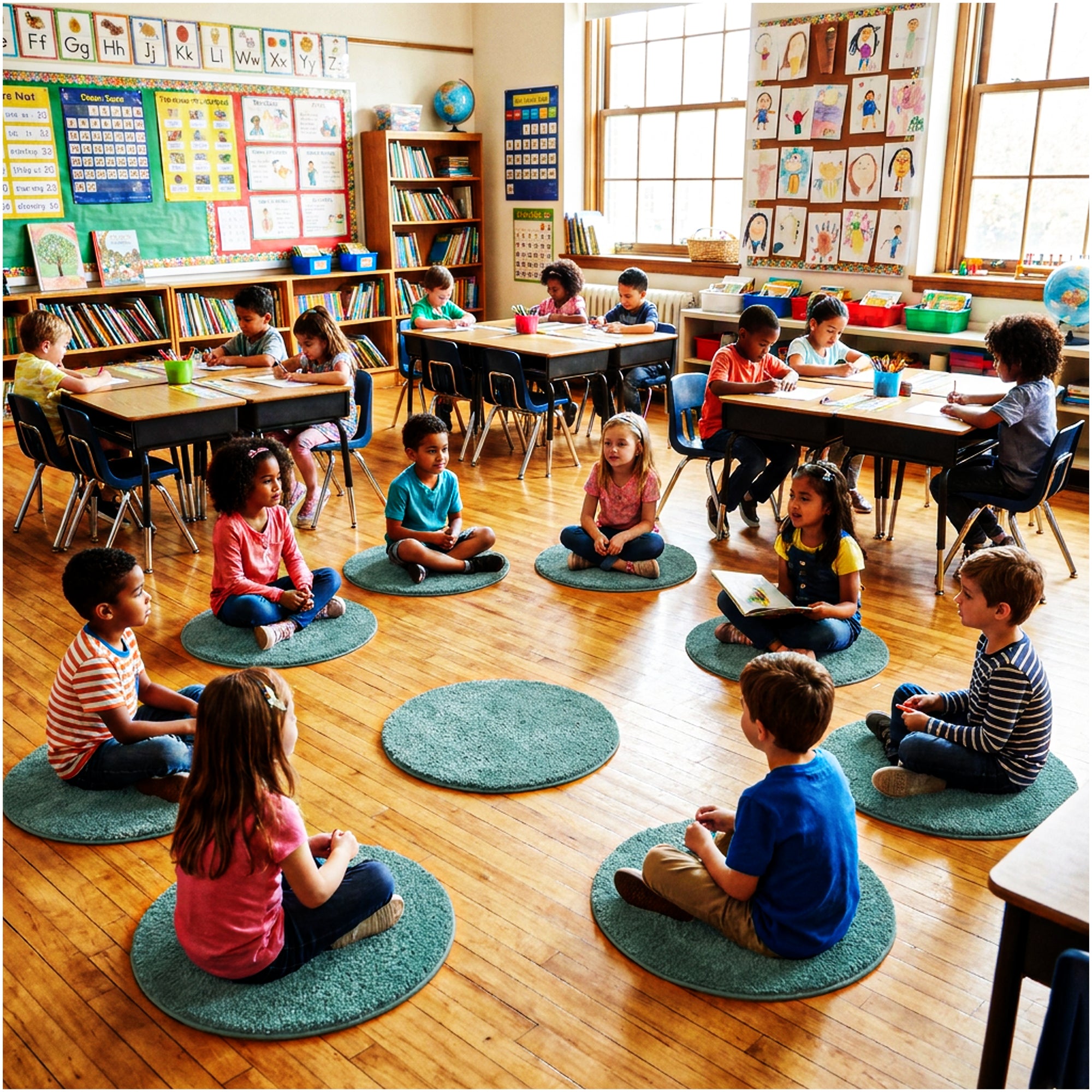 Children’s Classroom Carpet Circle Seats – Multiple Colors | 18” Round Soft Floor Cushions