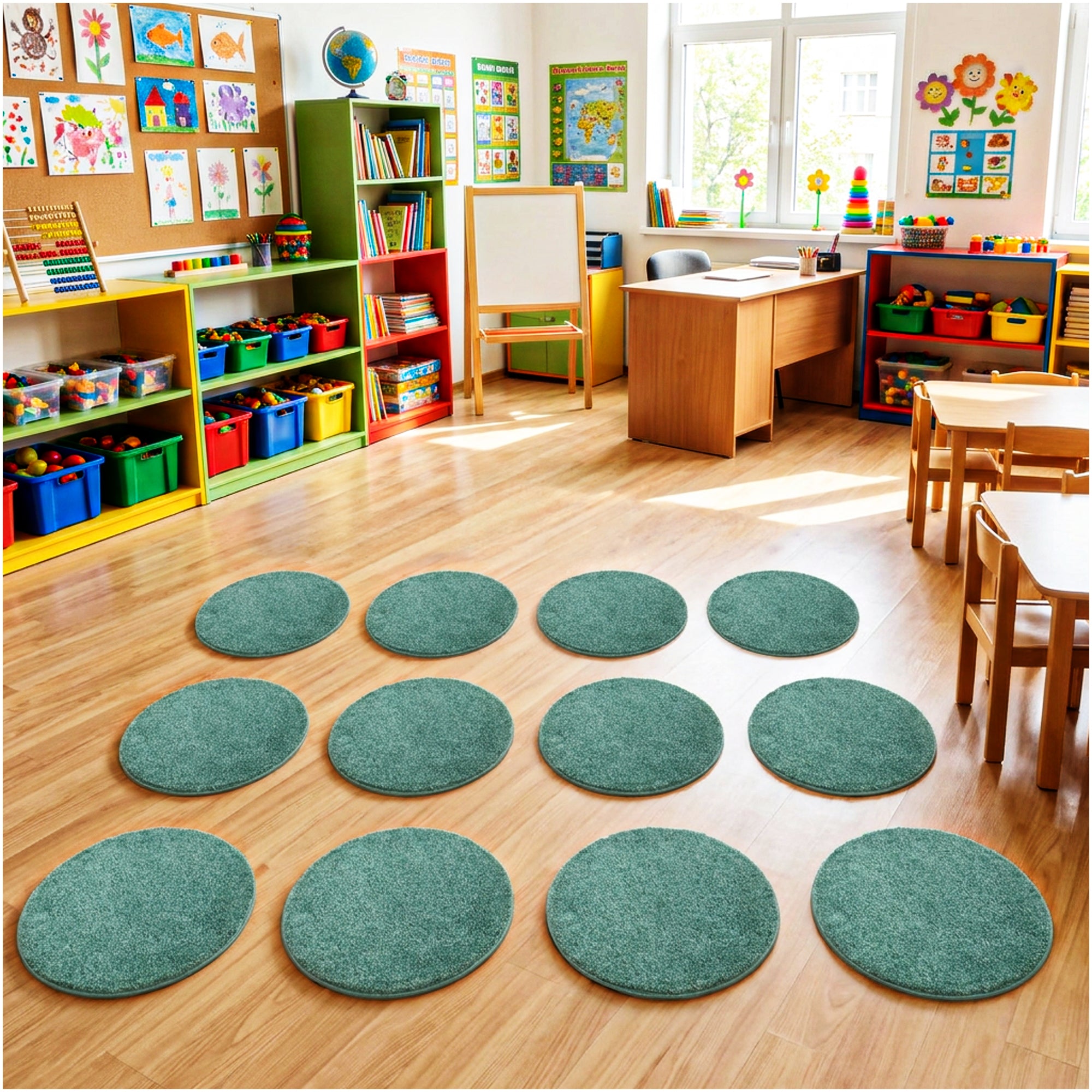 Children’s Classroom Carpet Circle Seats – Multiple Colors | 18” Round Soft Floor Cushions
