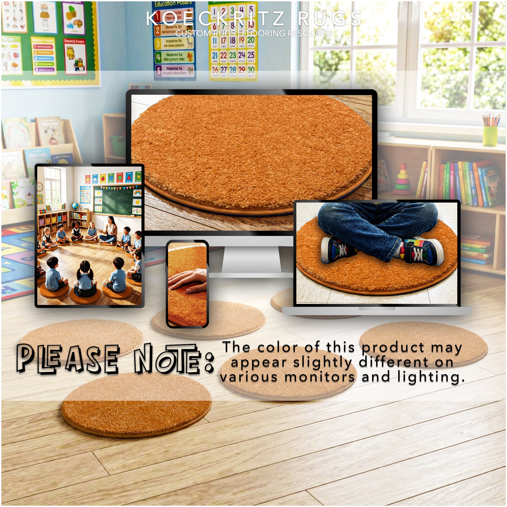 Children’s Classroom Carpet Circle Seats – Multiple Colors | 18” Round Soft Floor Cushions