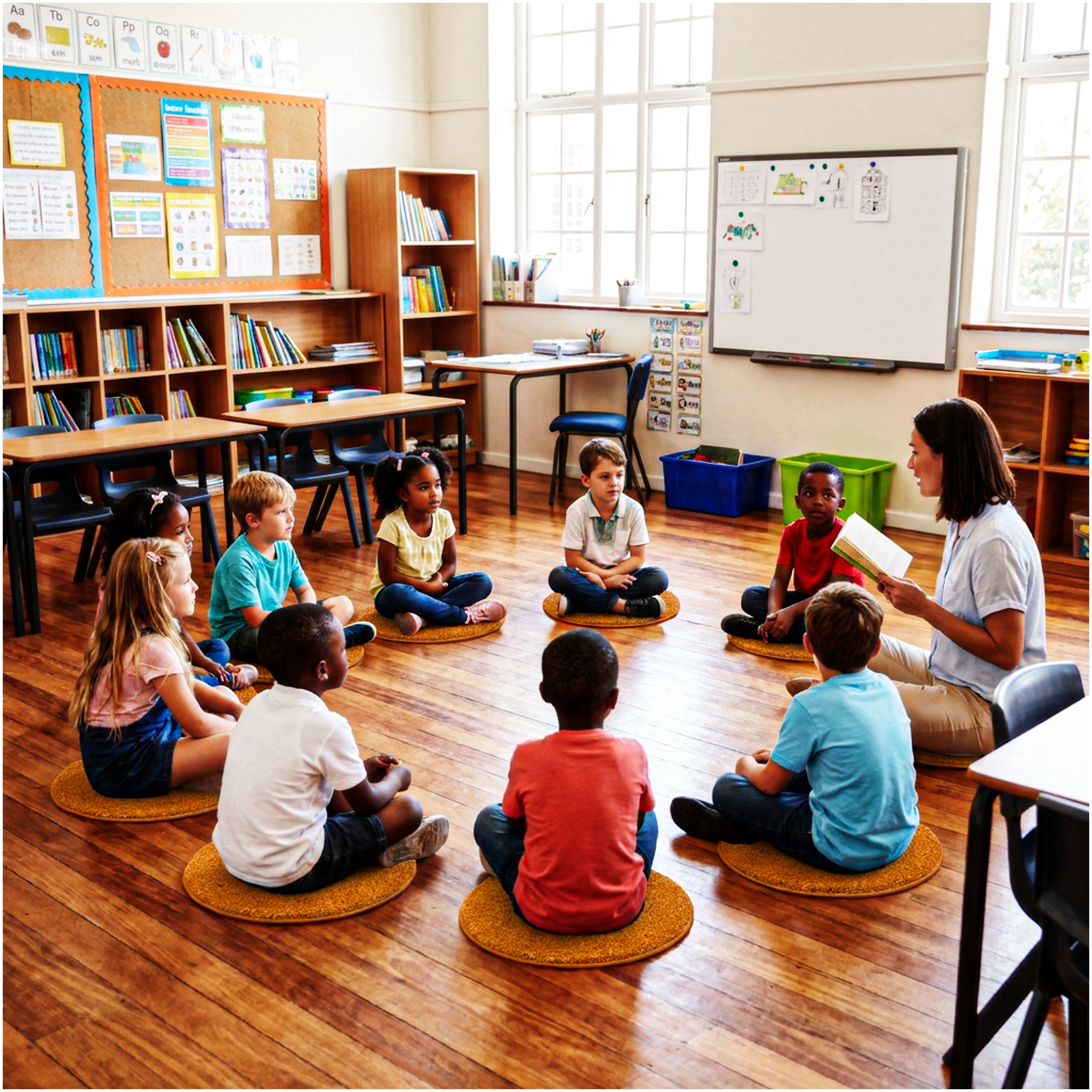 Children’s Classroom Carpet Circle Seats – Multiple Colors | 18” Round Soft Floor Cushions