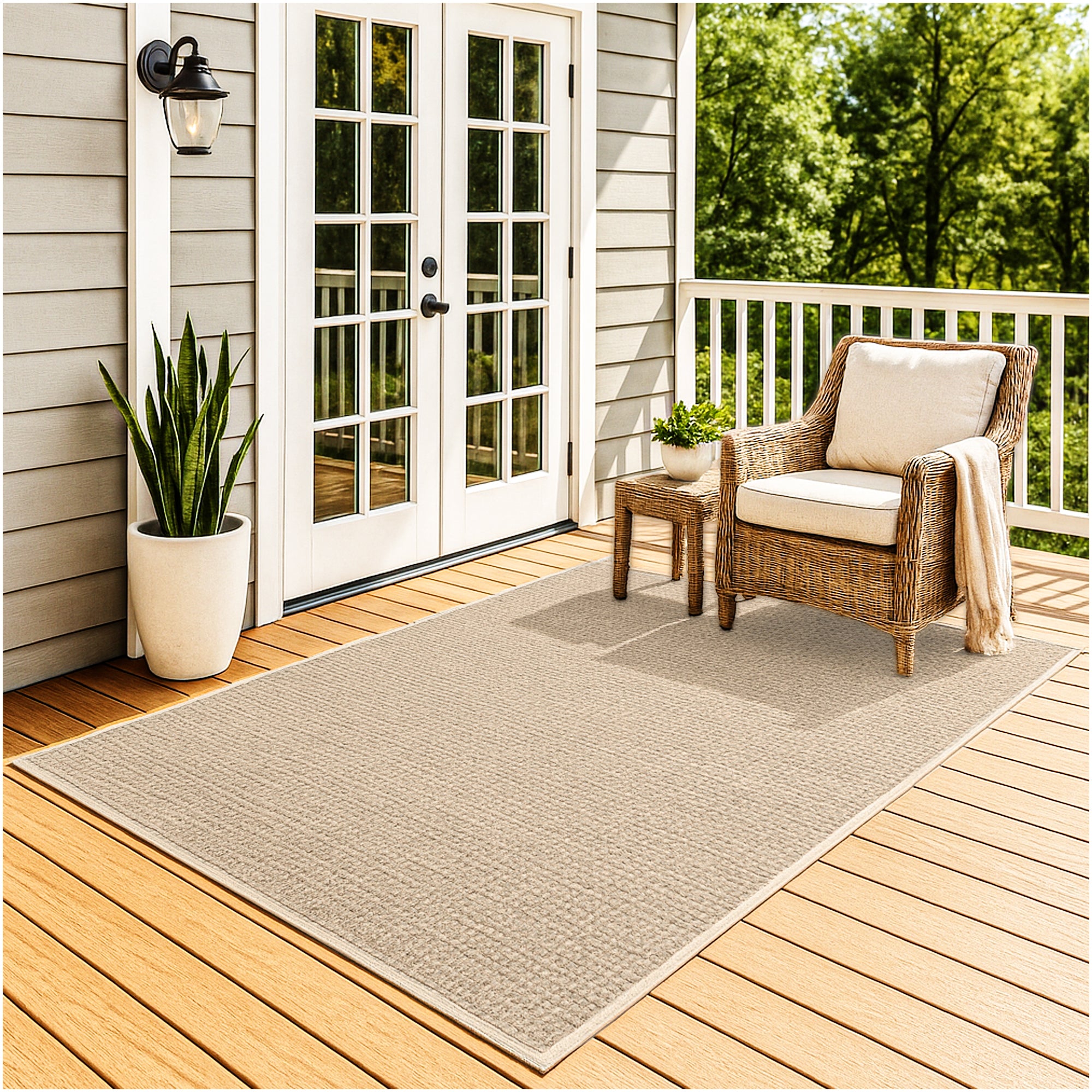 Interlace Waffle Pattern Indoor & Outdoor Rug – Eco-Friendly PET Fiber, Custom Sizes