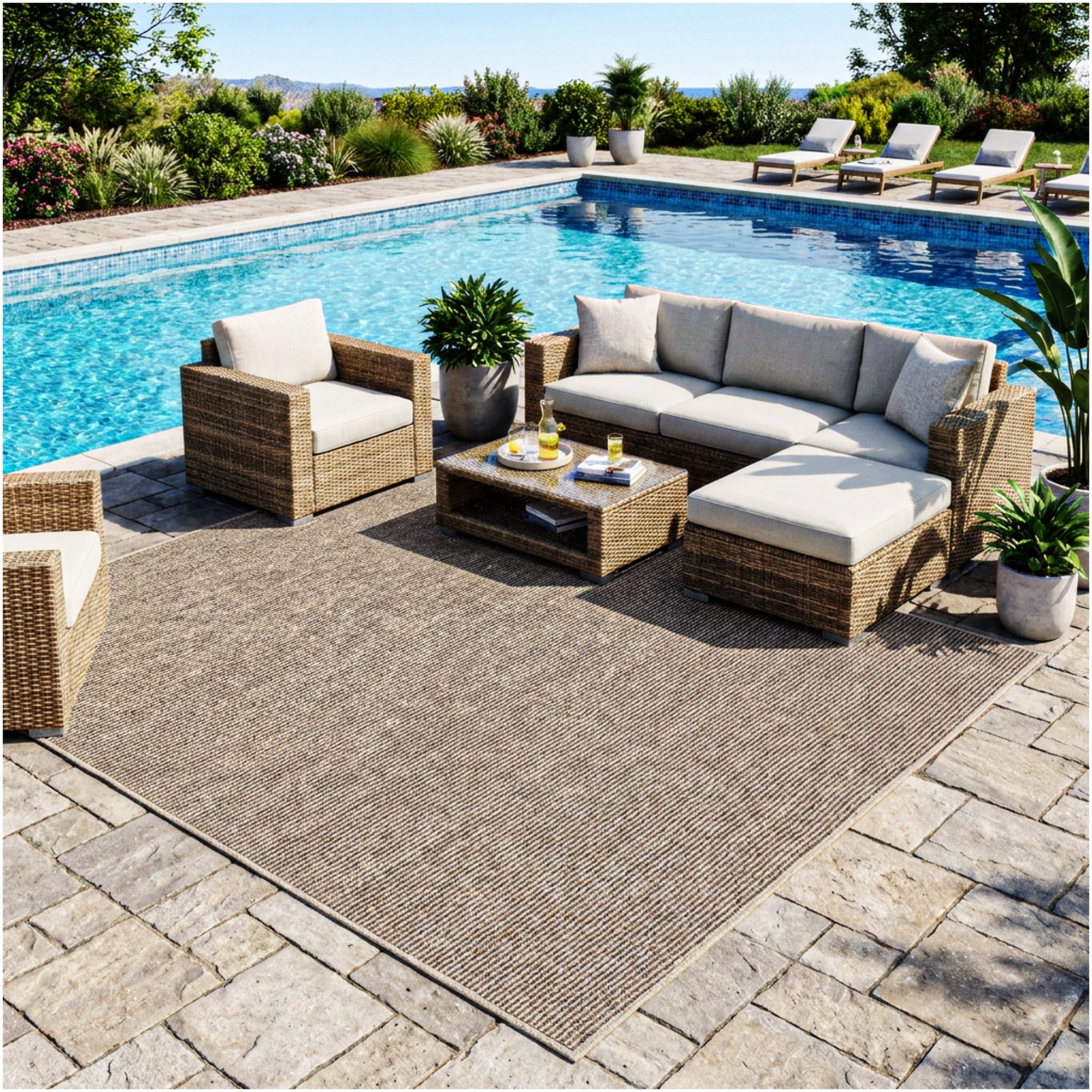 Wassaw Ribbed Indoor/Outdoor Area Rug – Lightweight PET Fiber, 6 Colors
